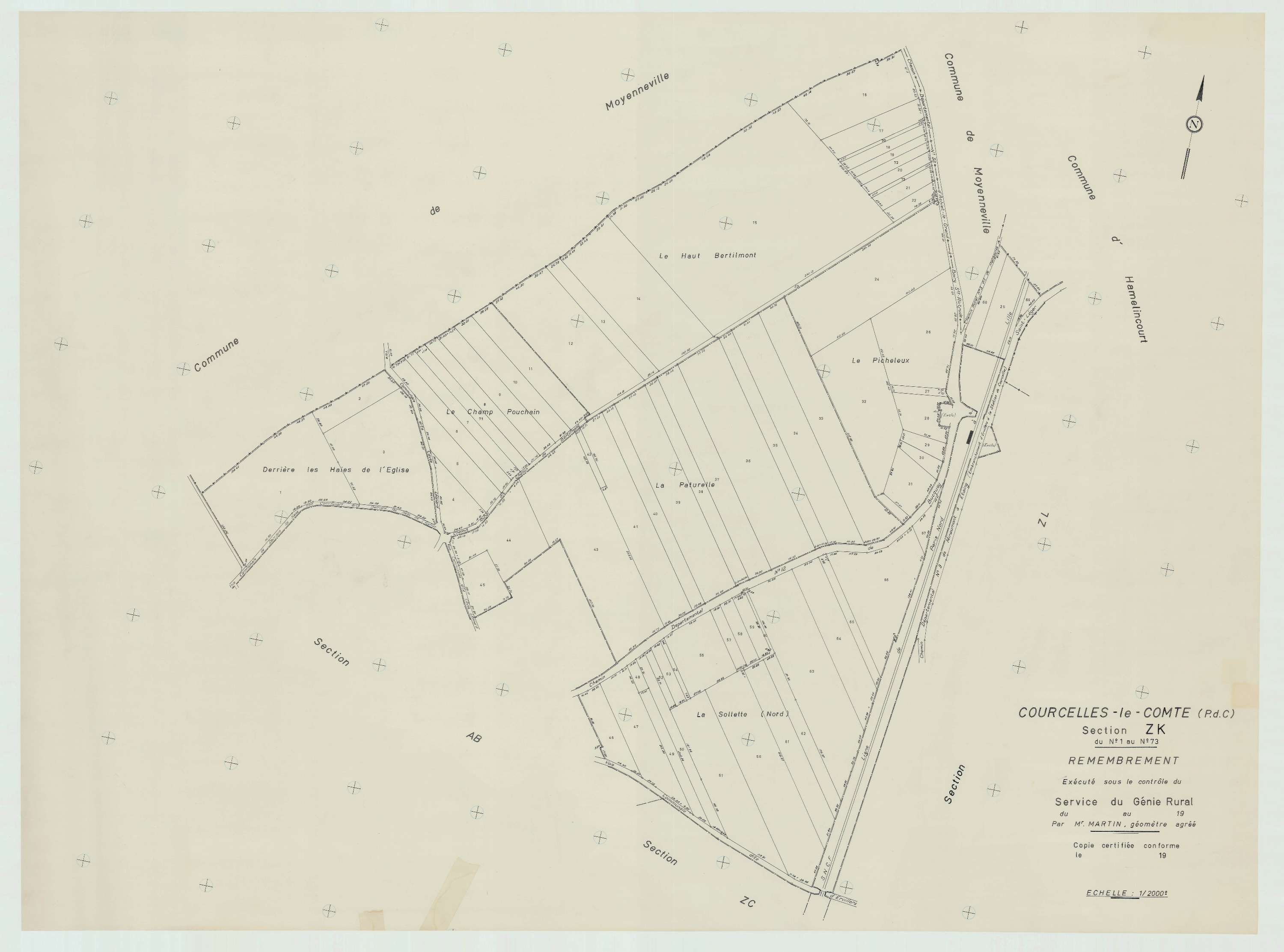 Courcelles-le-Comte - Plan de remembrement : section ZK.
