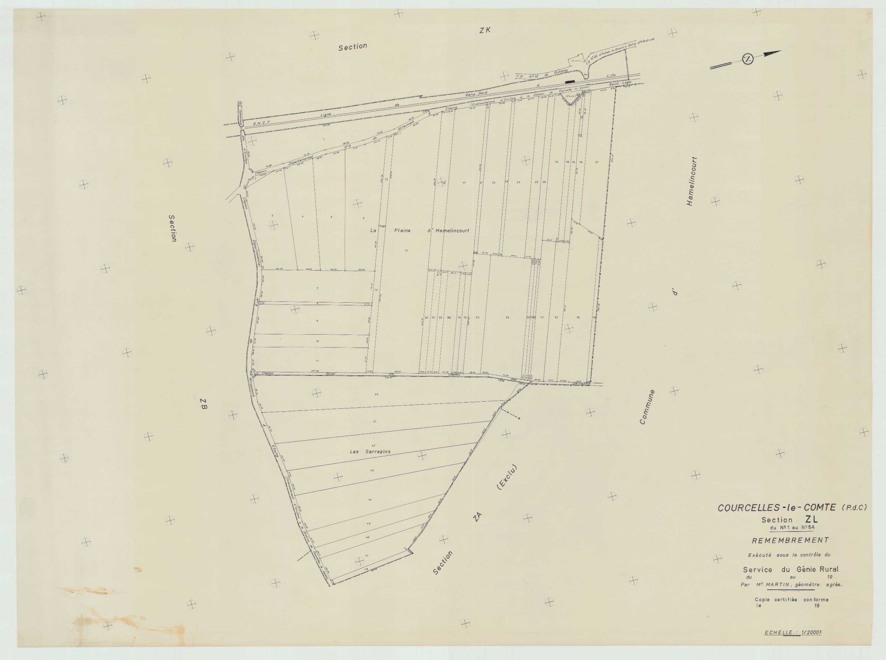 Courcelles-le-Comte - Plan de remembrement : section ZL.