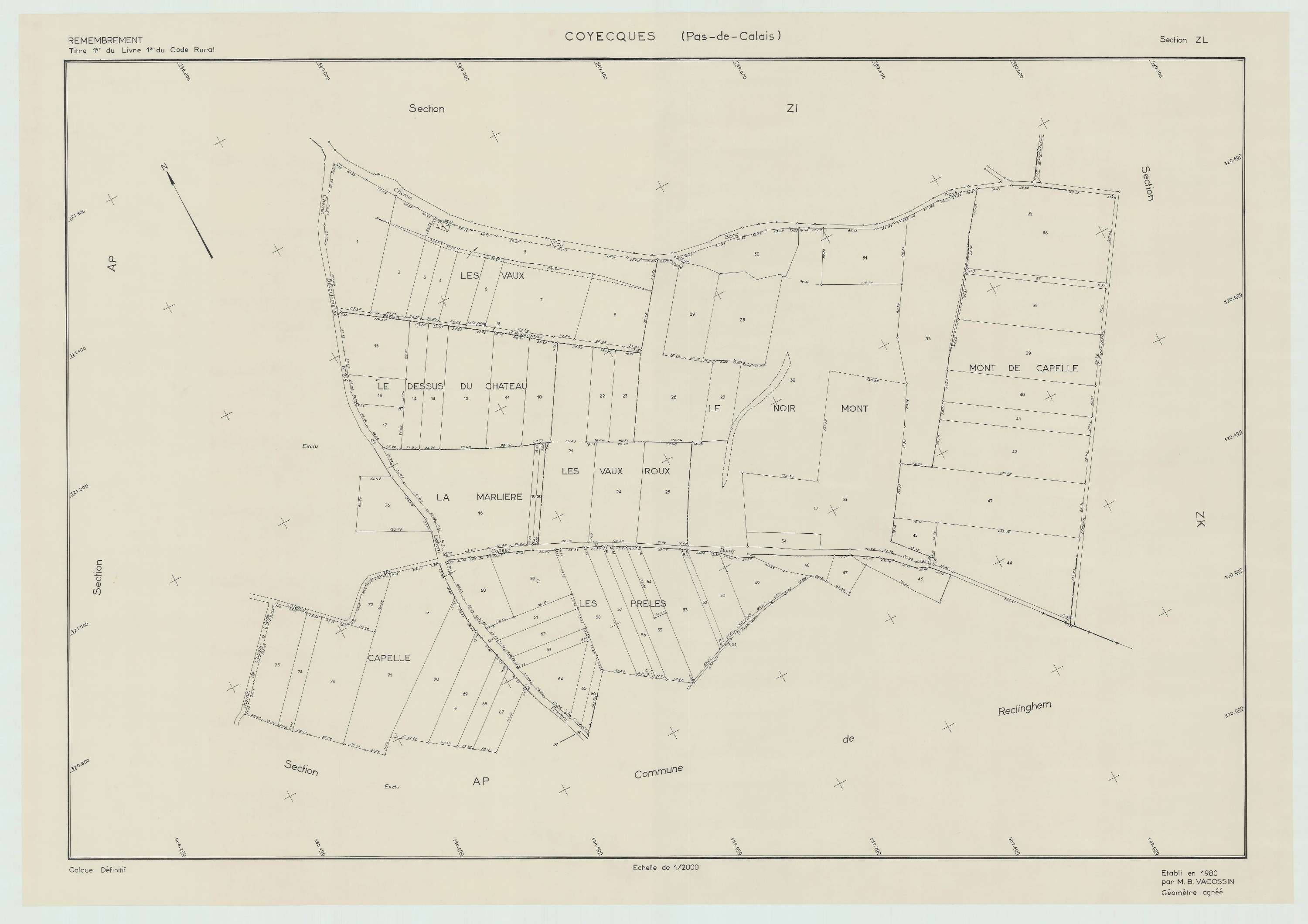 Coyecques - Plan de remembrement : section ZL.