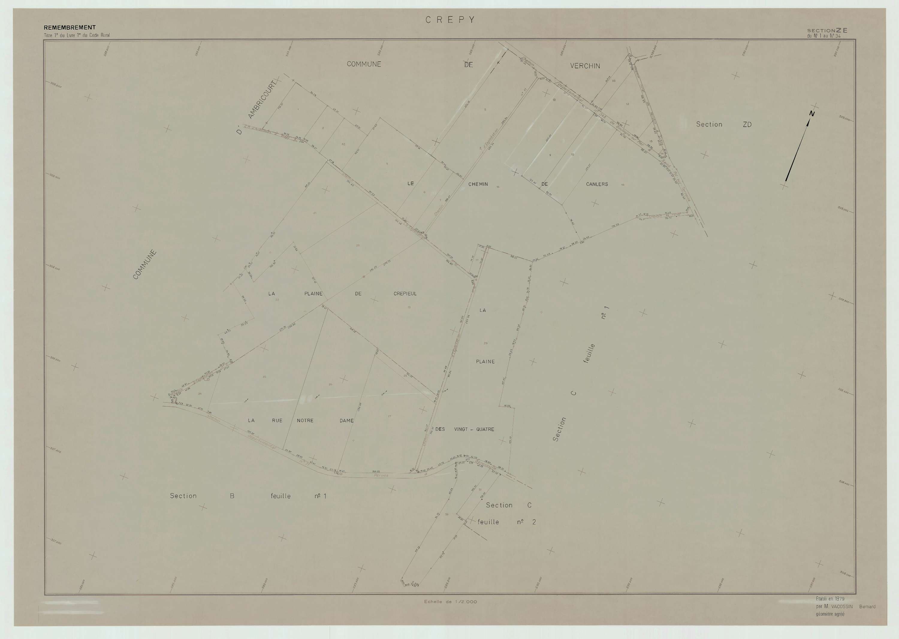 Crépy - Plan de remembrement : section ZE.
