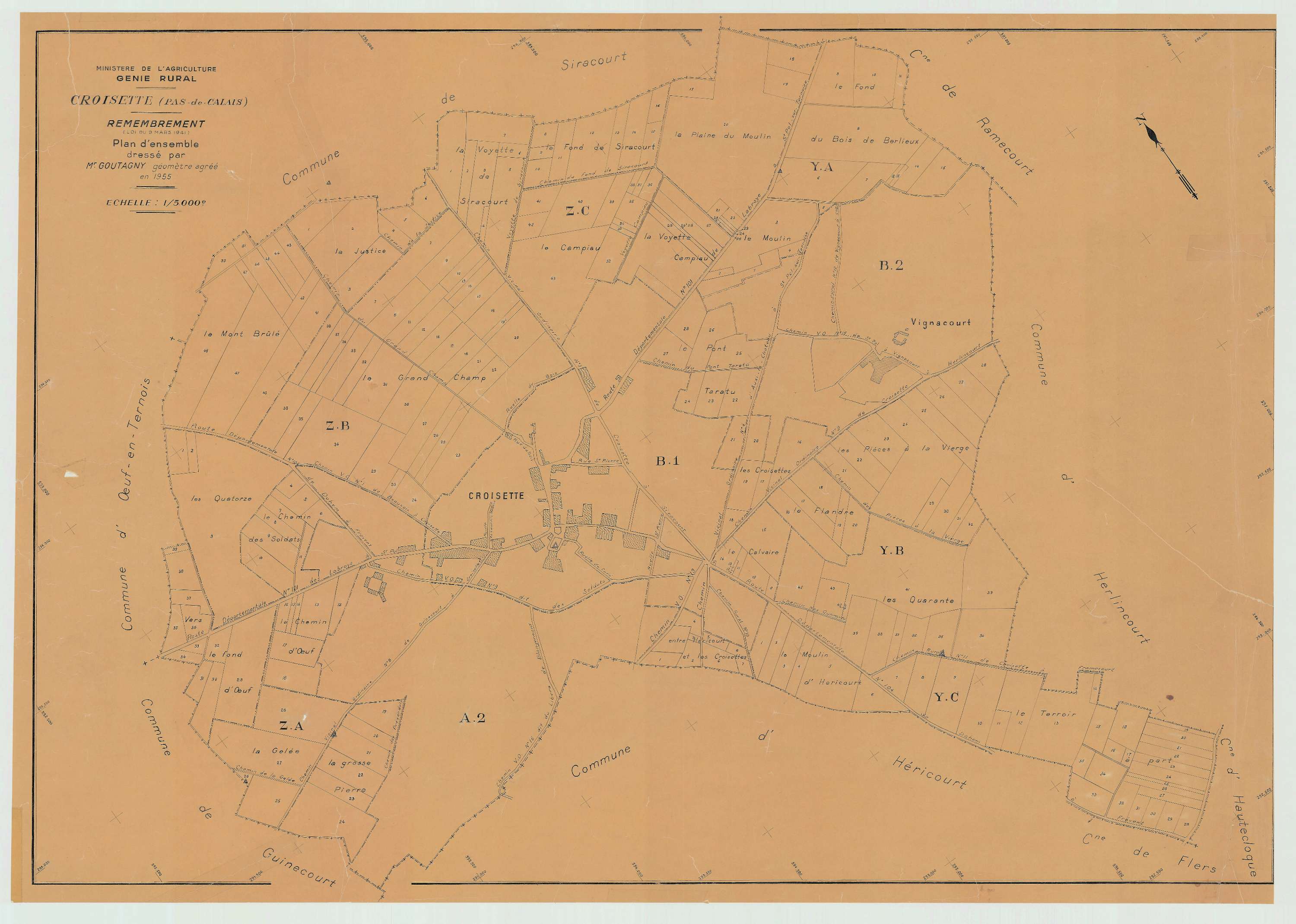 Croisette - Plan cadastral : tableau d'assemblage postérieur au remembrement.