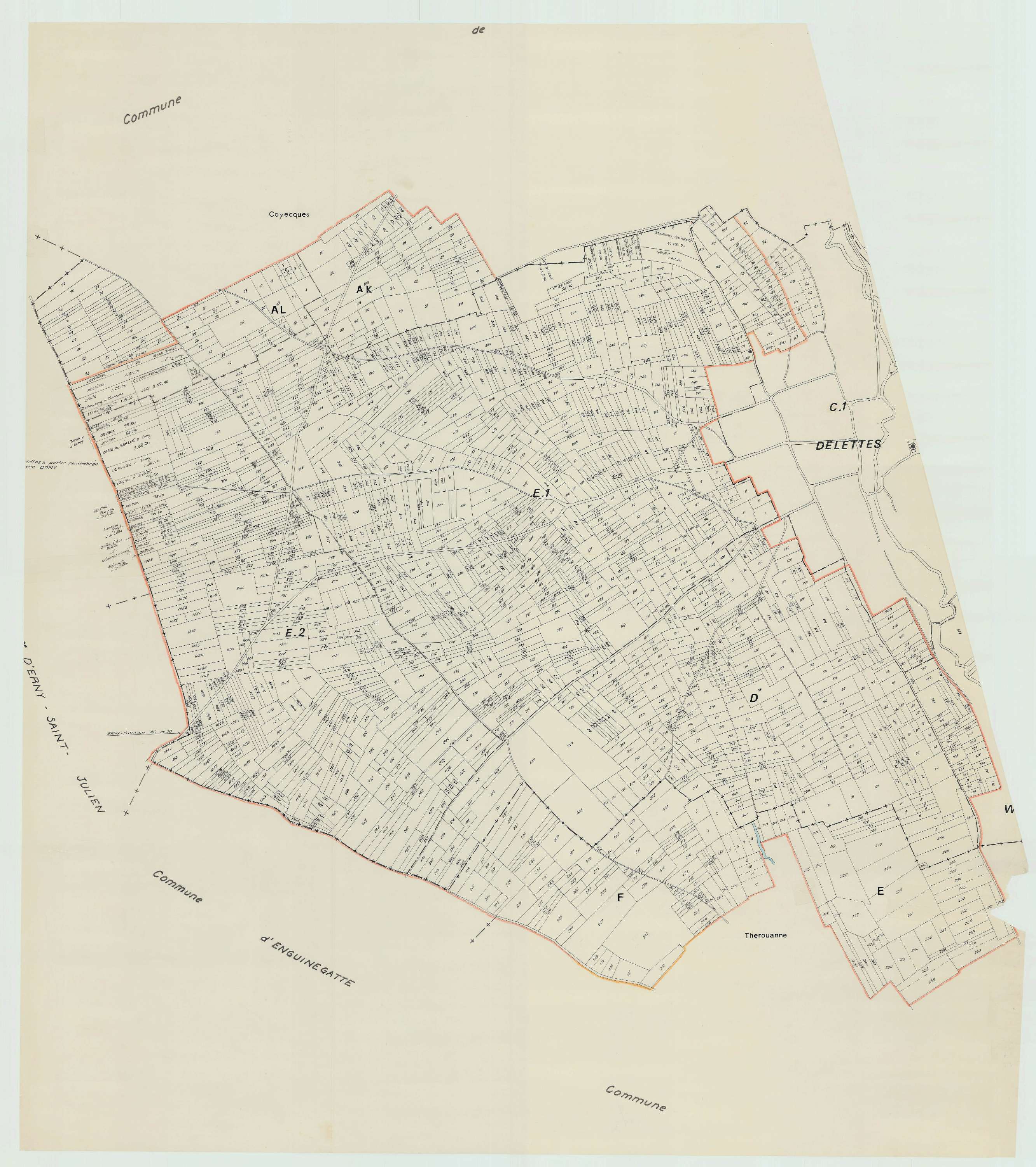 Delettes - Plan cadastral : tableau d'assemblage antérieur au remembrement.