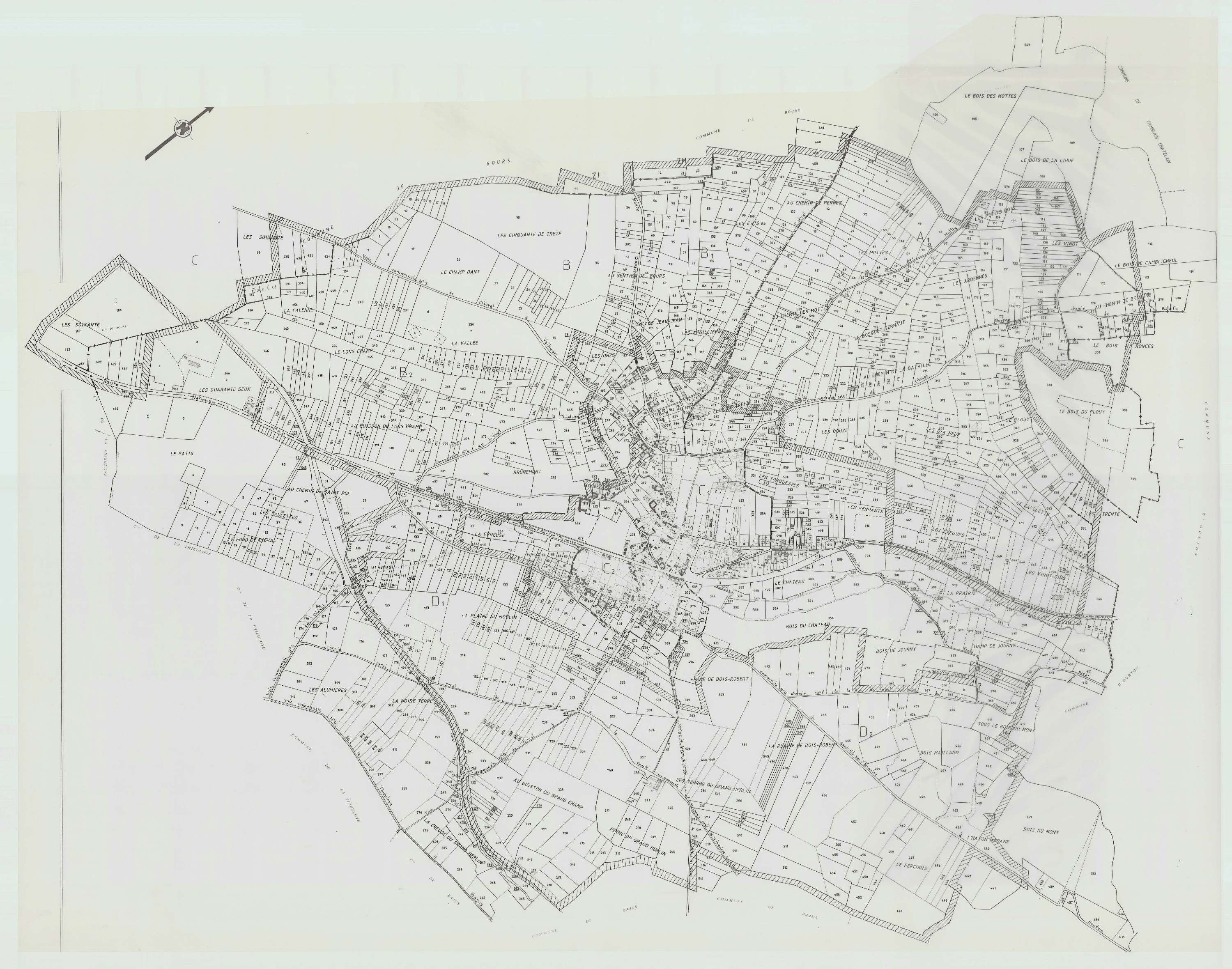 Diéval - Plan cadastral : tableau d'assemblage antérieur au remembrement.