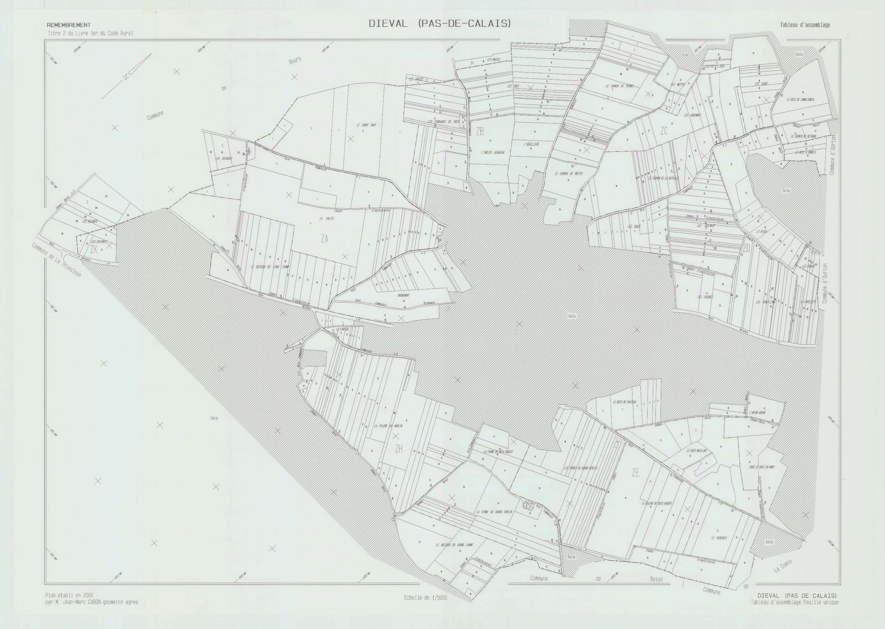 Diéval - Plan cadastral : tableau d'assemblage postérieur au remembrement.