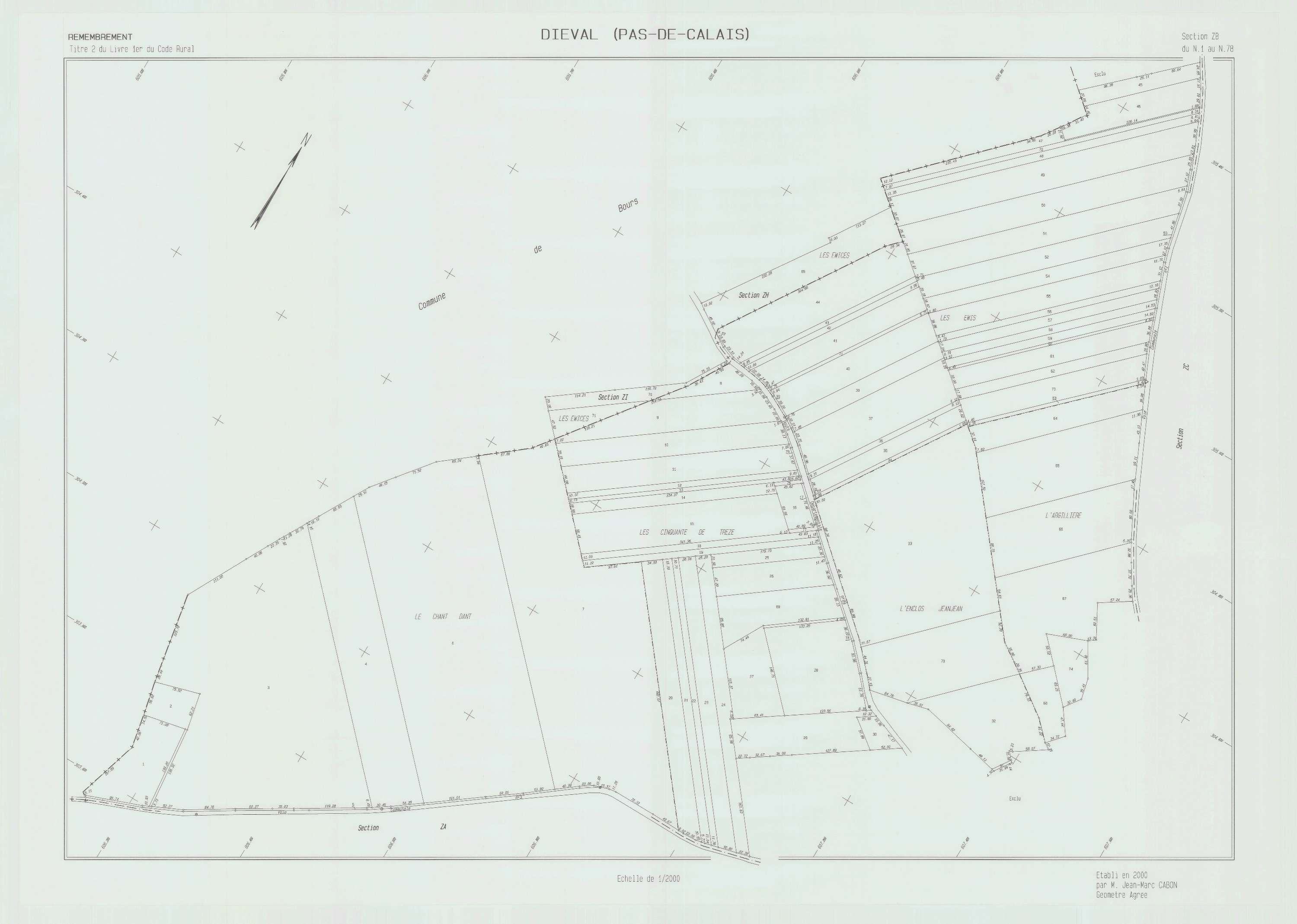 Diéval - Plan de remembrement : section ZB.