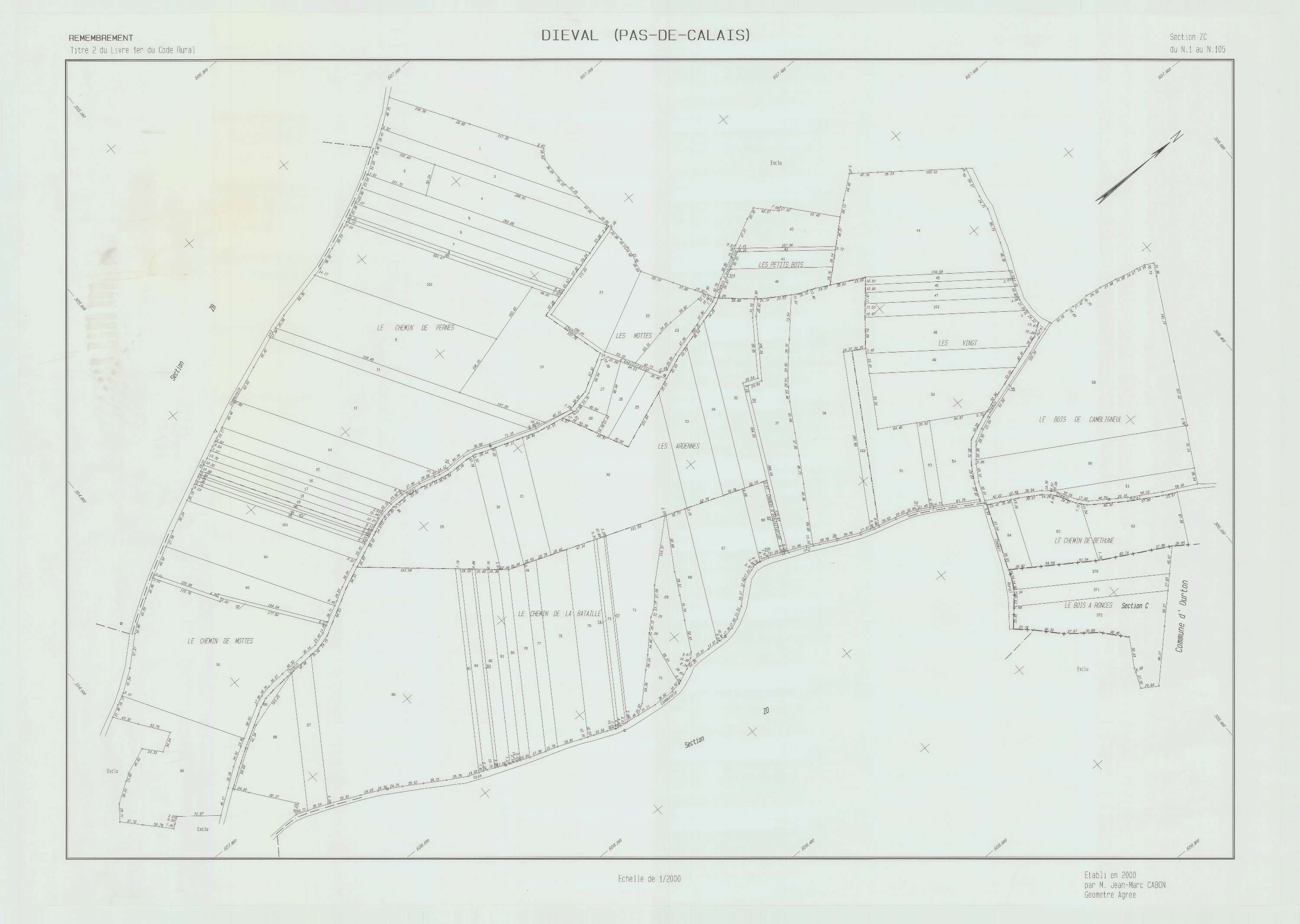 Diéval - Plan de remembrement : section ZC.