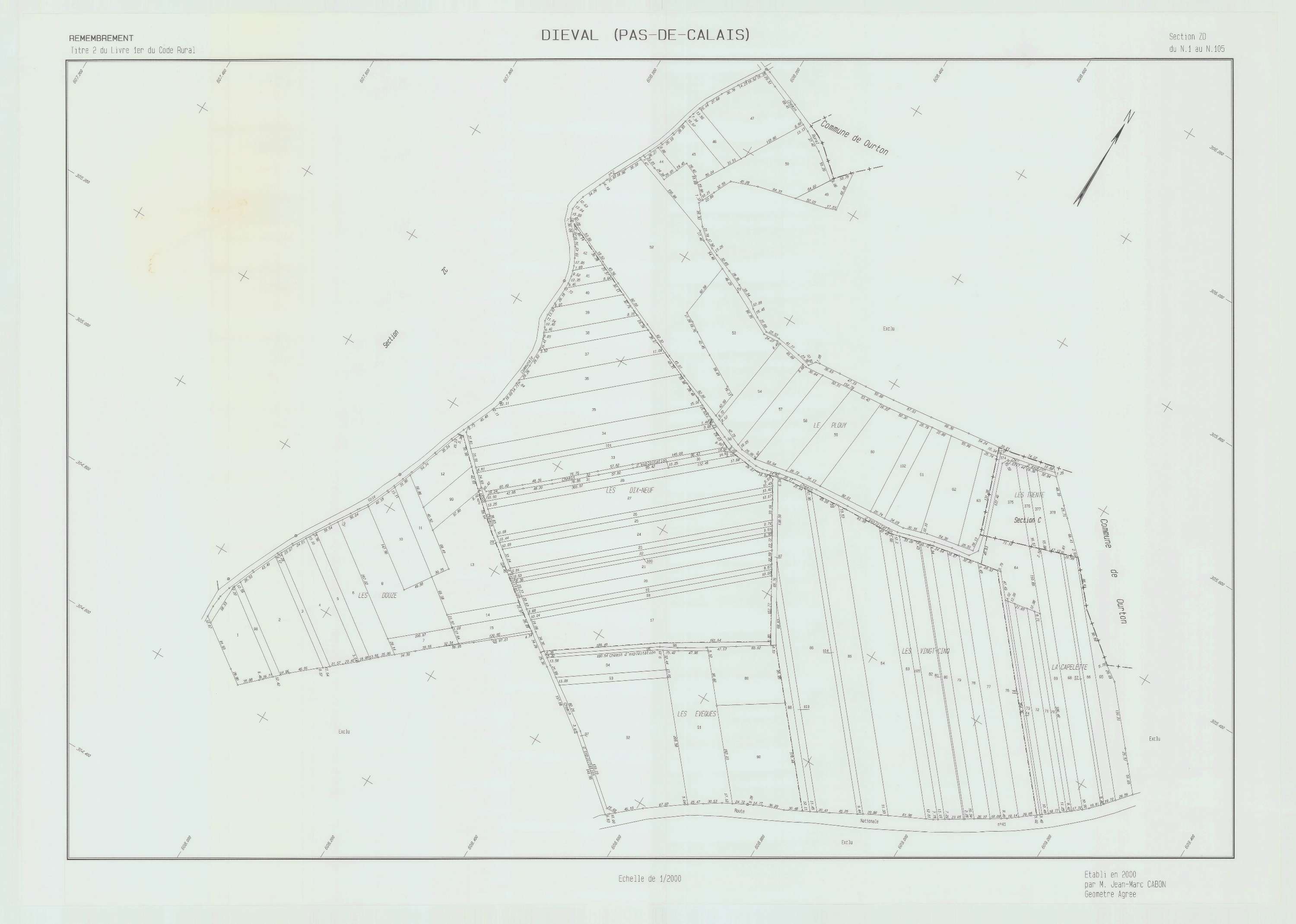 Diéval - Plan de remembrement : section ZD.