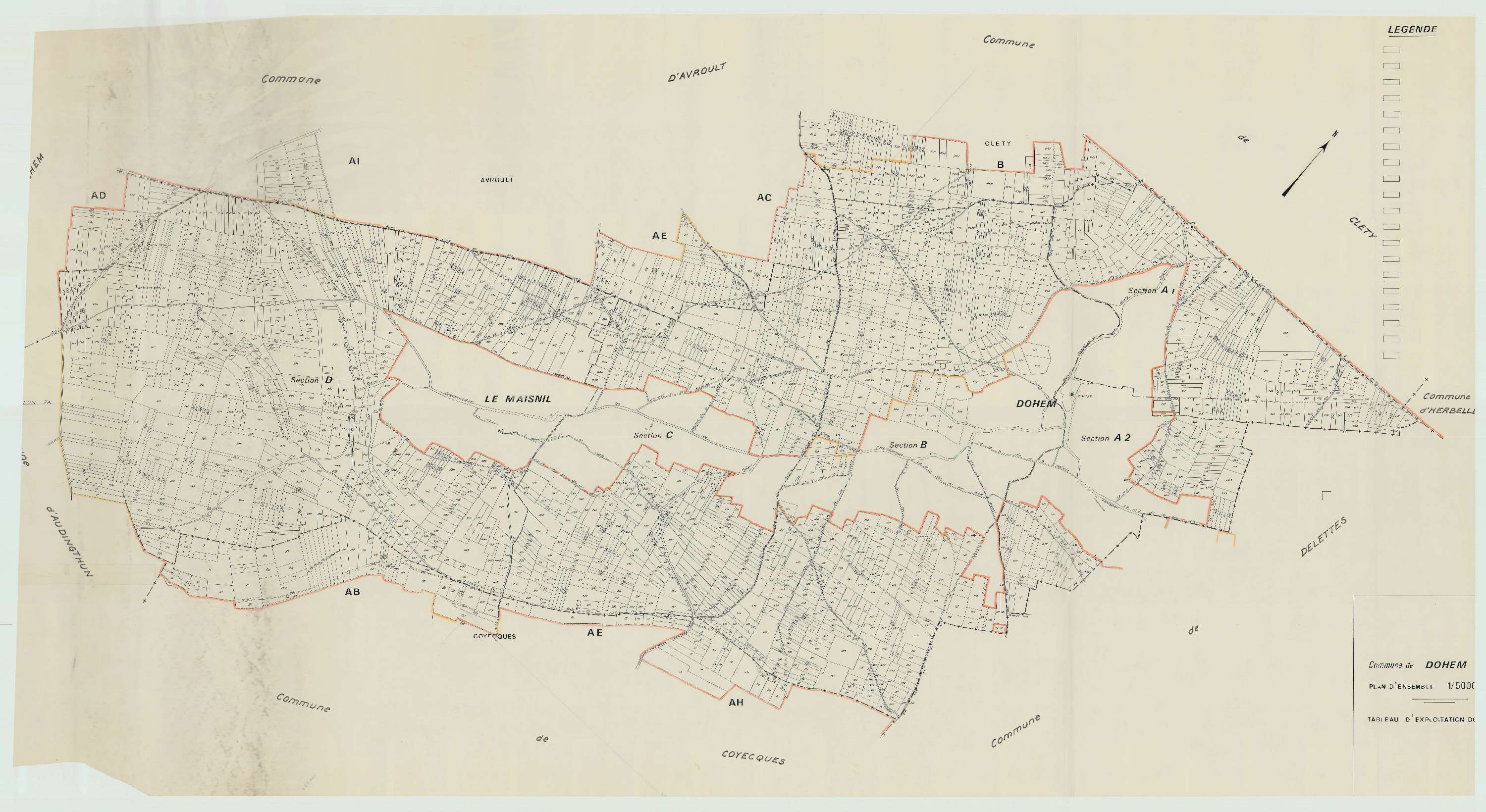 Dohem - Plan cadastral : tableau d'assemblage antérieur au remembrement.
