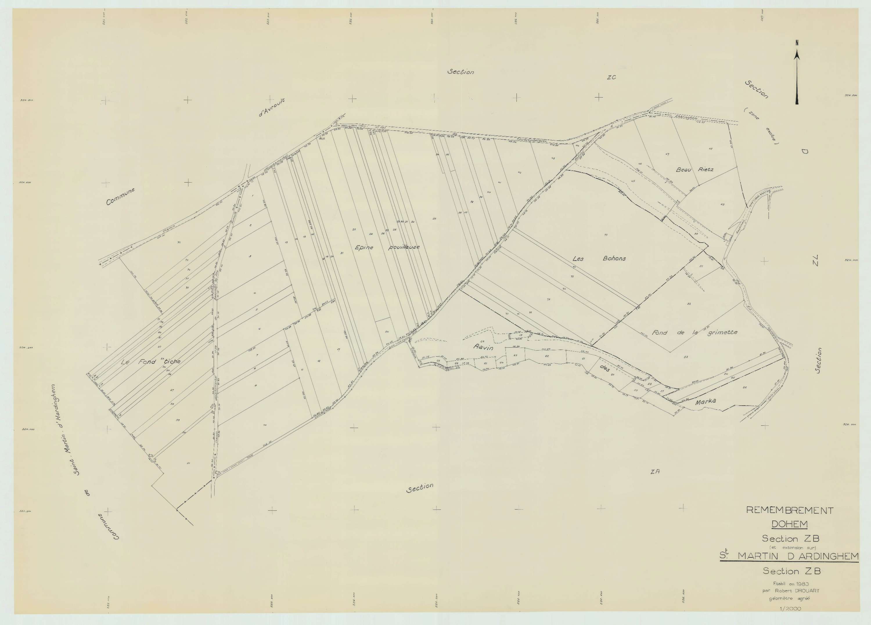 Dohem - Plan de remembrement : section ZB.