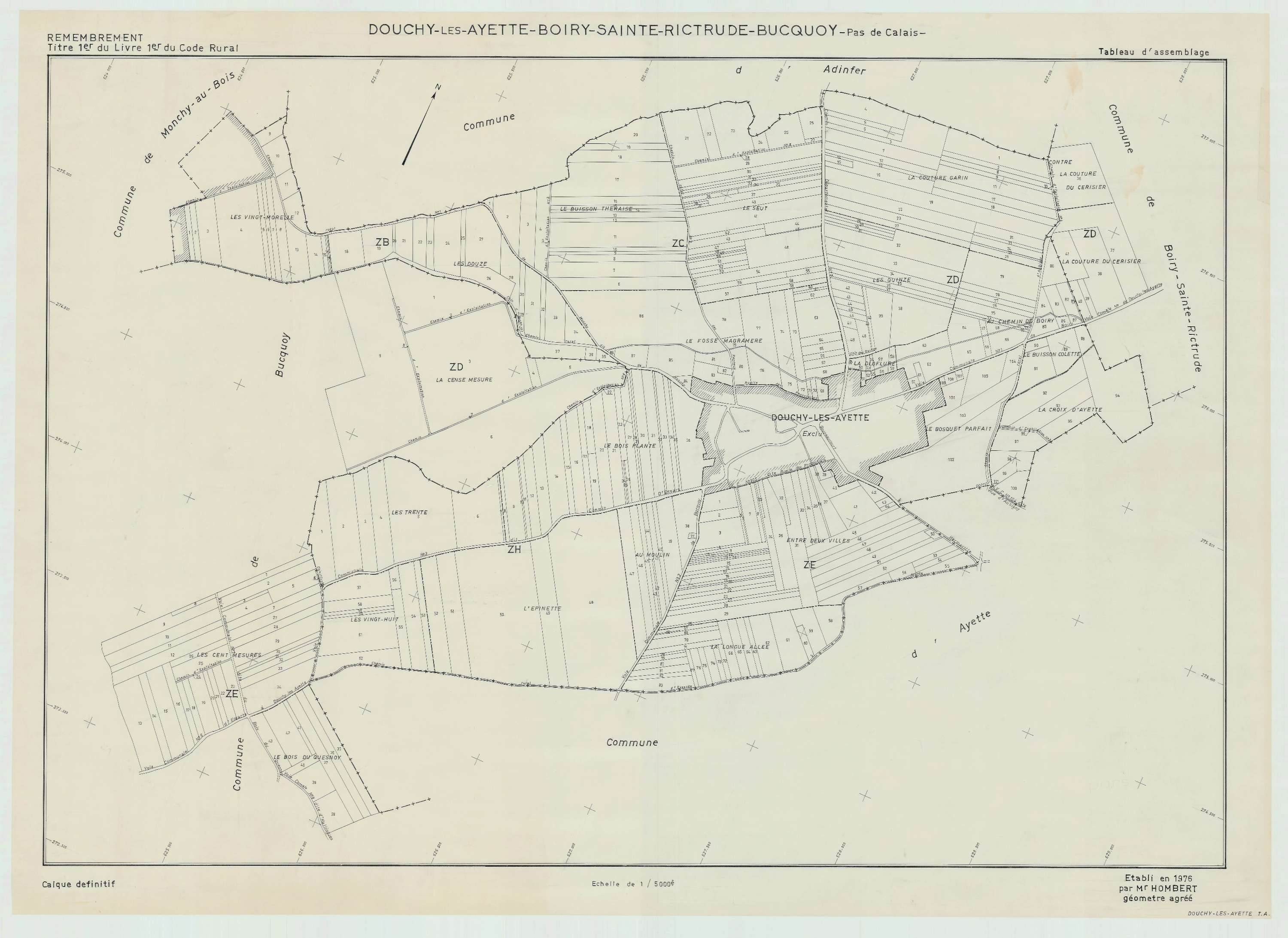 Douchy-lès-Ayette - Plan cadastral : tableau d'assemblage postérieur au remembrement.