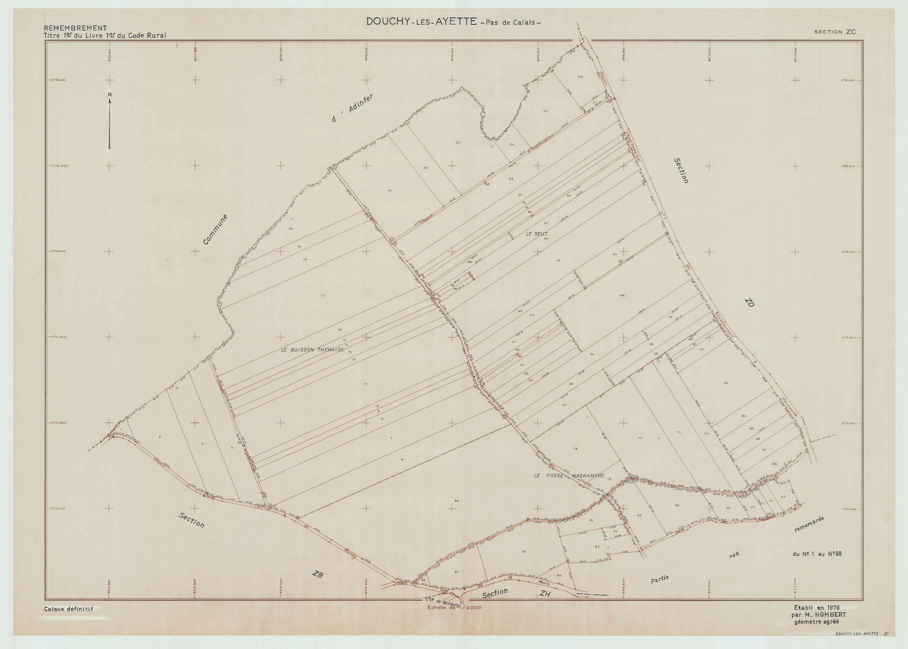 Douchy-lès-Ayette - Plan de remembrement : section ZC.