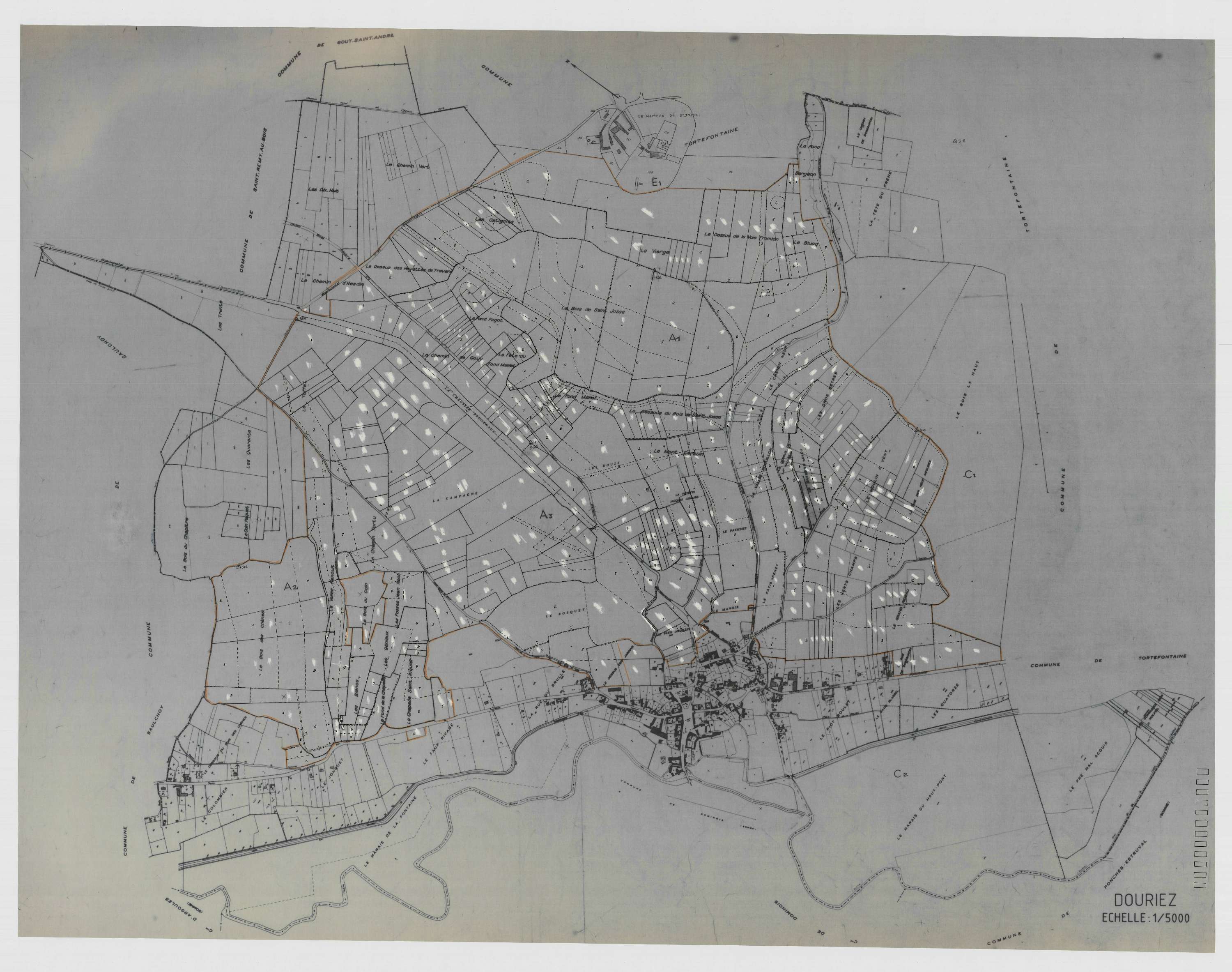 Douriez - Plan cadastral : tableau d'assemblage antérieur au remembrement.