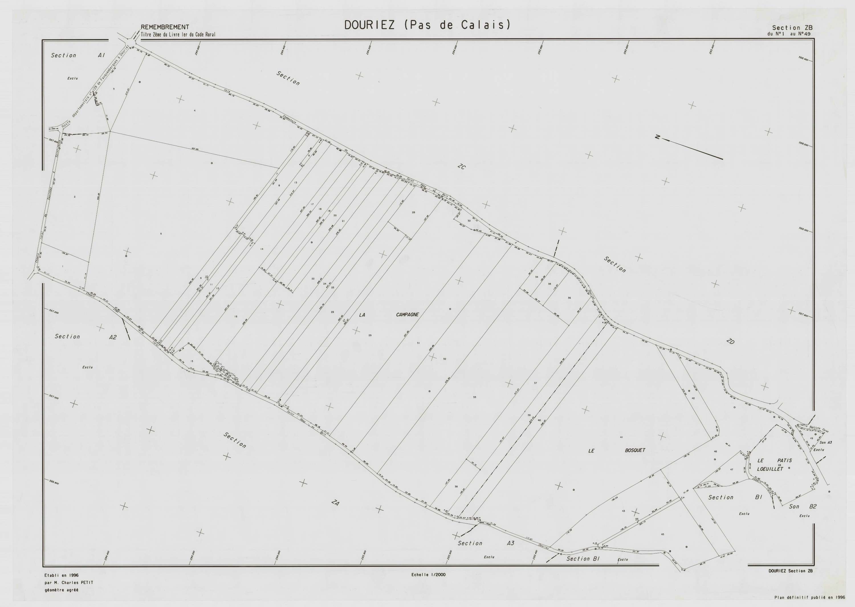 Douriez - Plan de remembrement : section ZB.