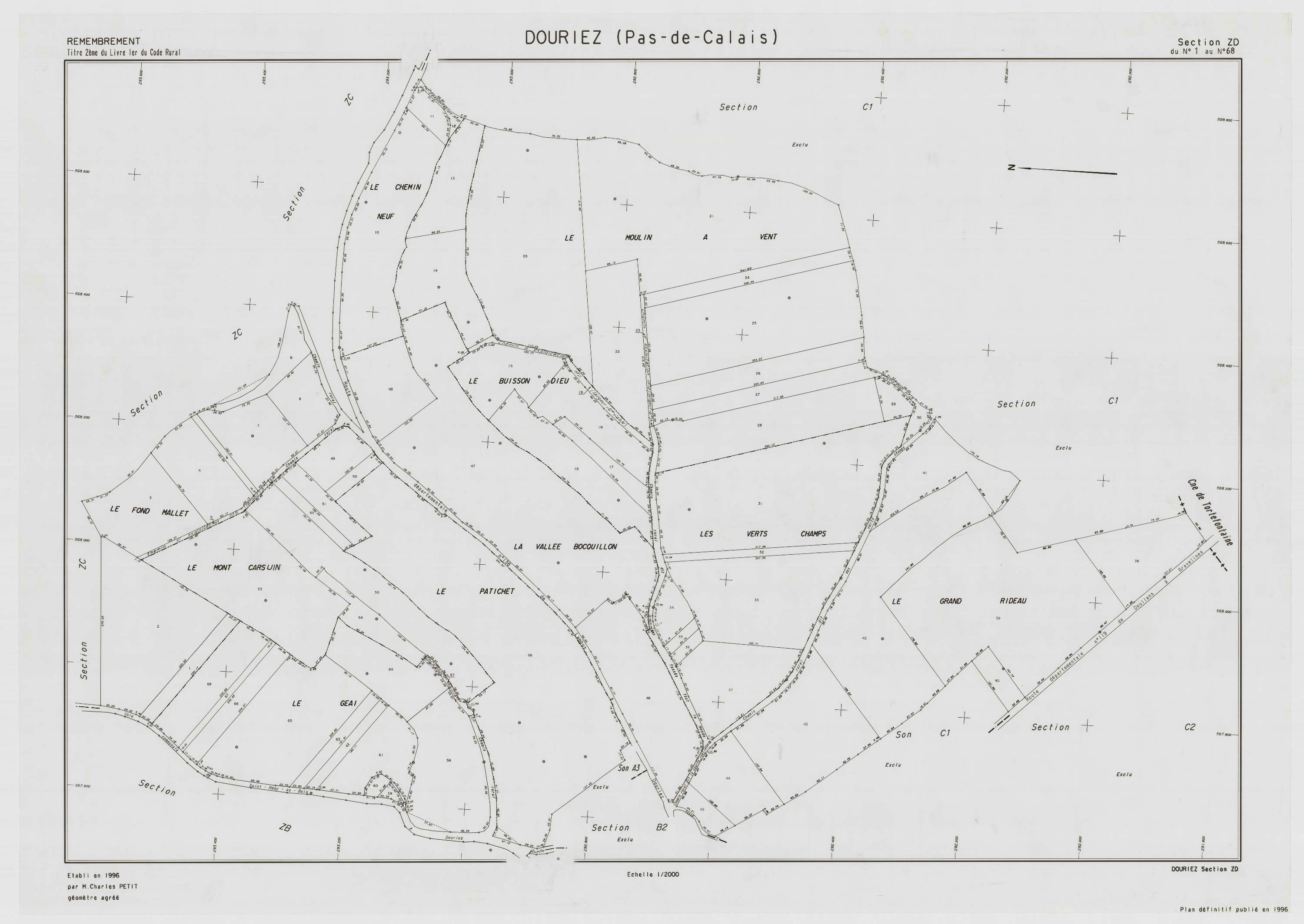 Douriez - Plan de remembrement : section ZD.