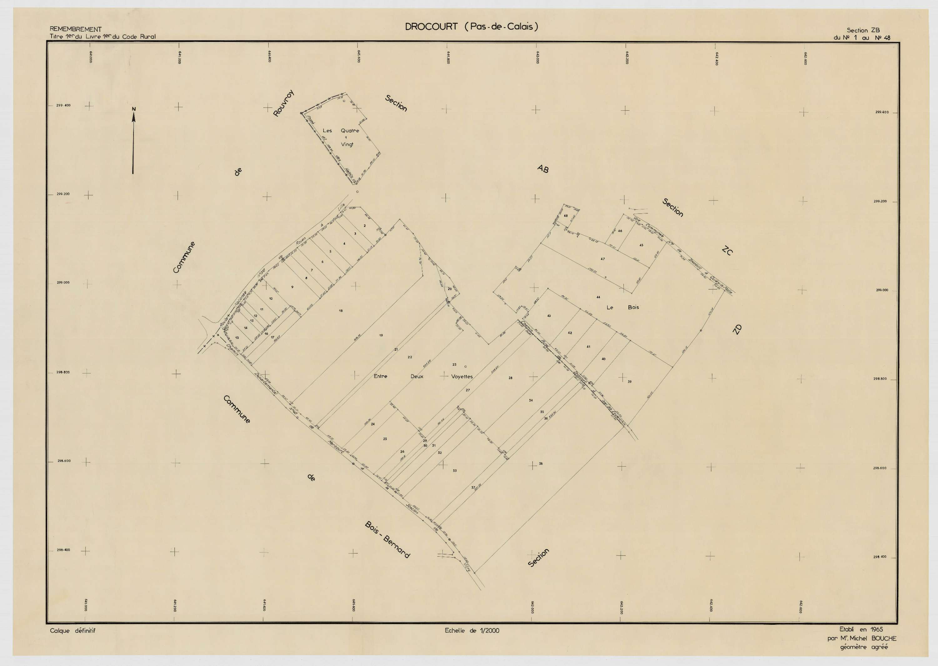 Drocourt - Plan de remembrement : section ZB.