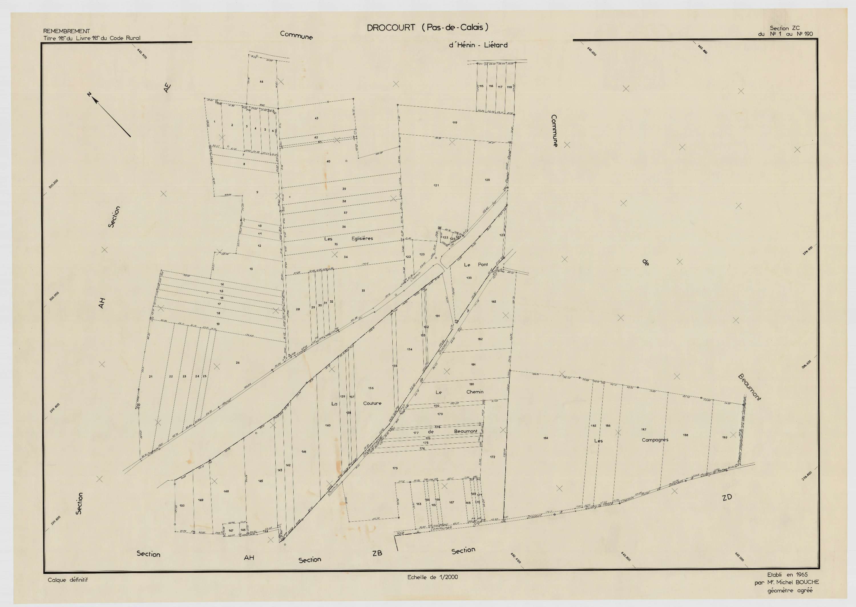 Drocourt - Plan de remembrement : section ZC.