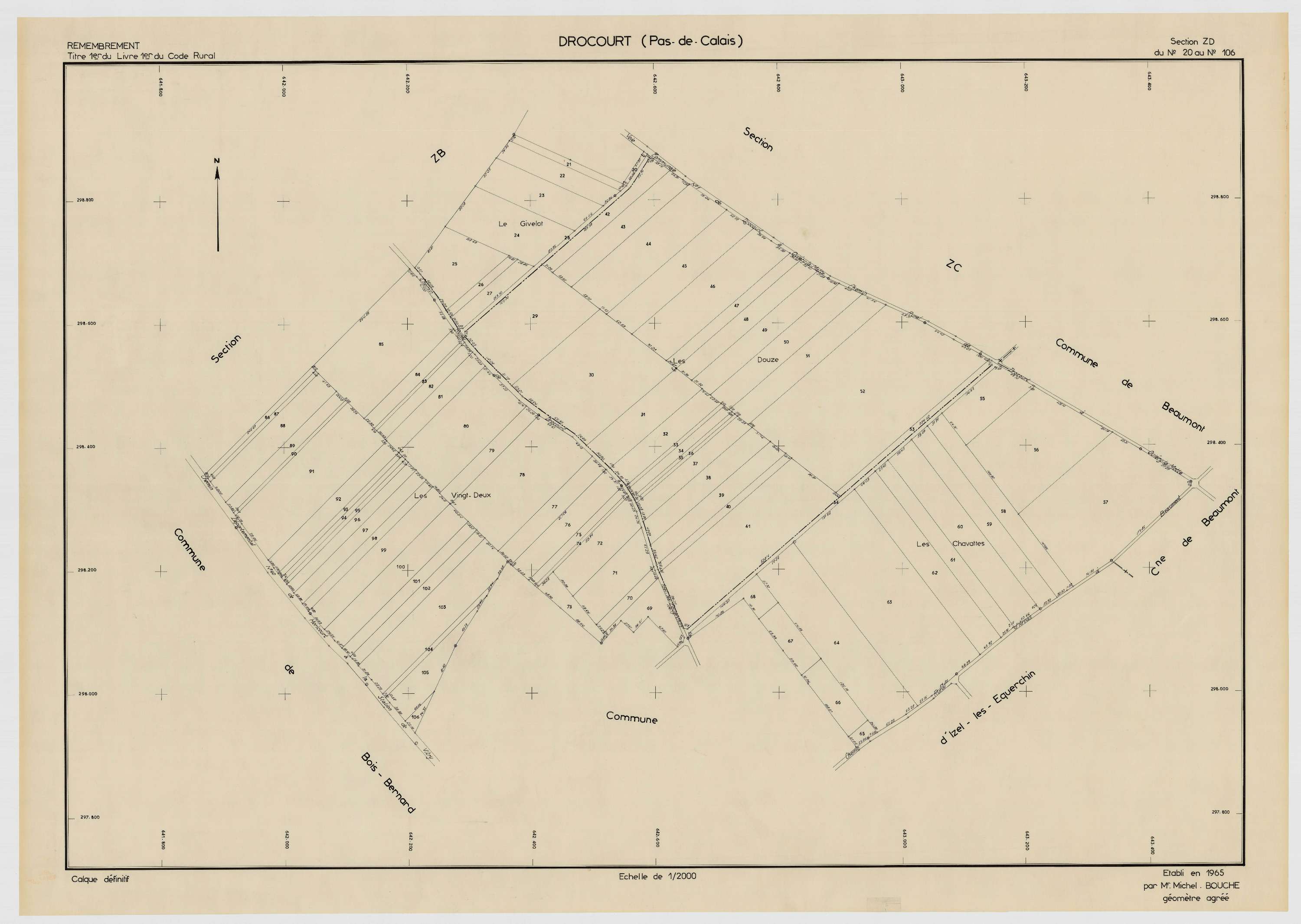 Drocourt - Plan de remembrement : section ZD.