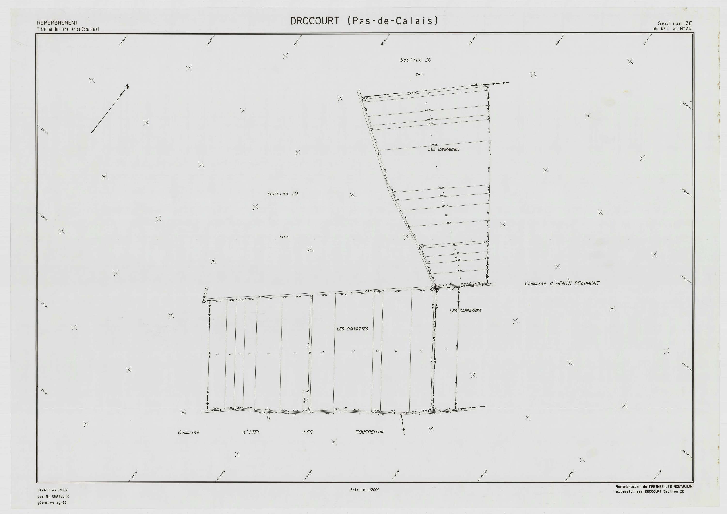 Drocourt - Plan de remembrement : section ZE.