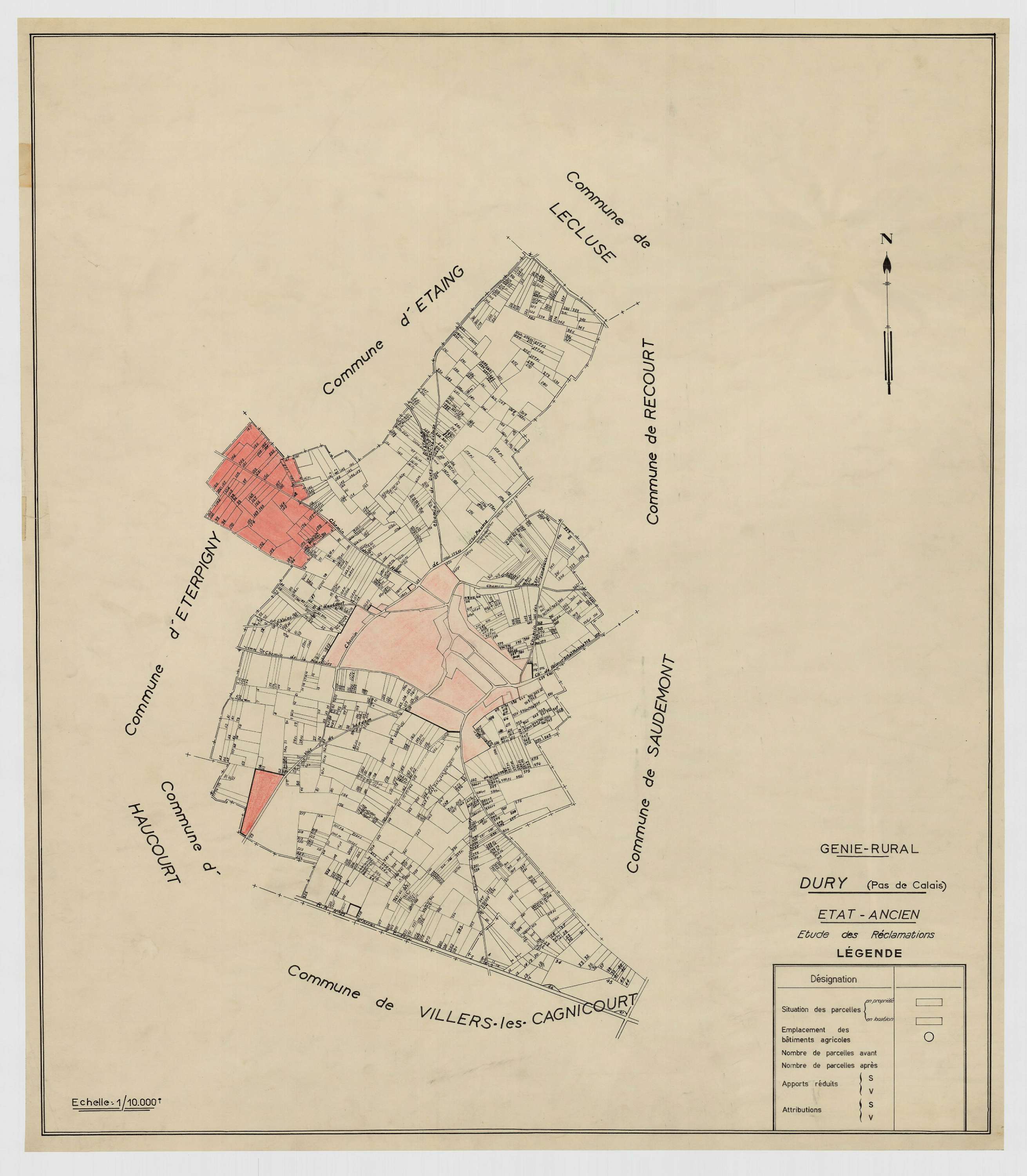 Dury - Plan cadastral : tableau d'assemblage antérieur au remembrement.