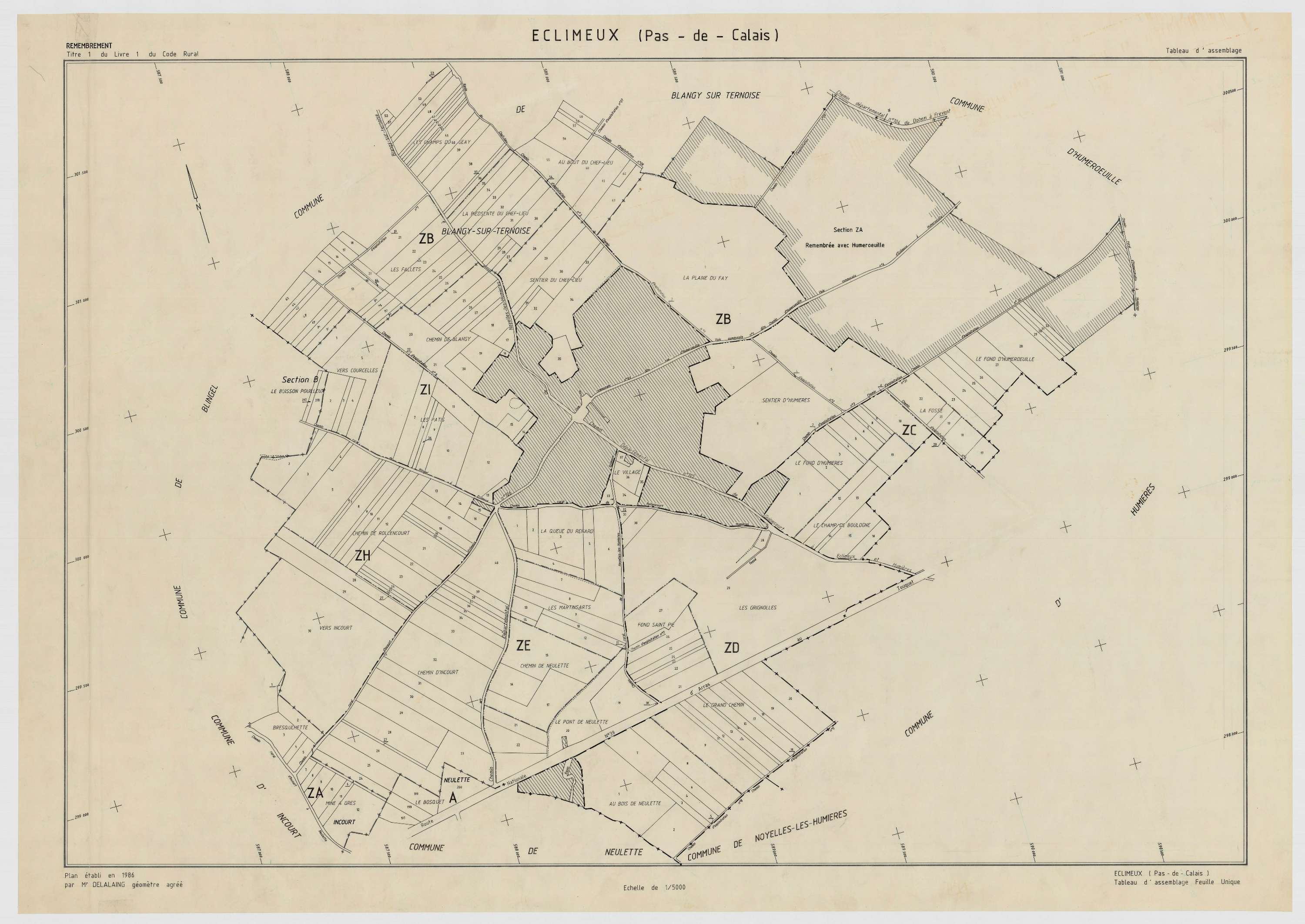 Éclimeux - Plan cadastral : tableau d'assemblage postérieur au remembrement.