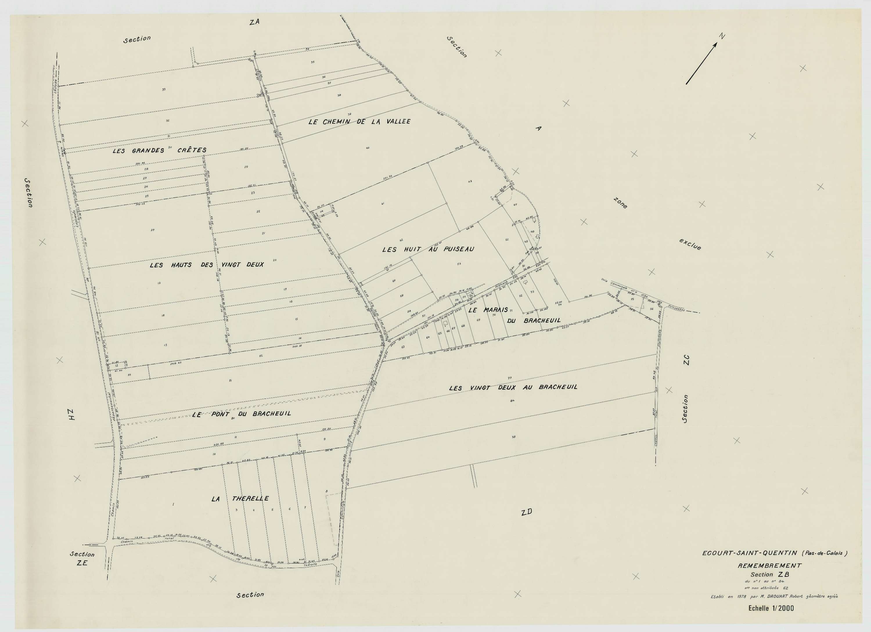 Écourt-Saint-Quentin - Plan de remembrement : section ZB.
