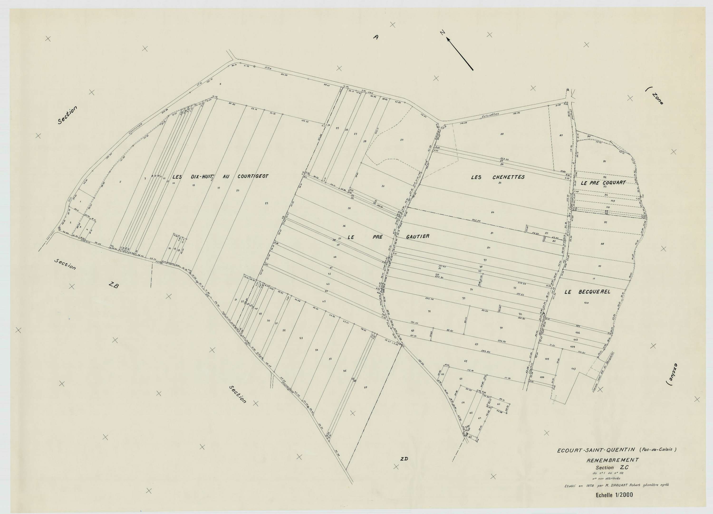Écourt-Saint-Quentin - Plan de remembrement : section ZC.