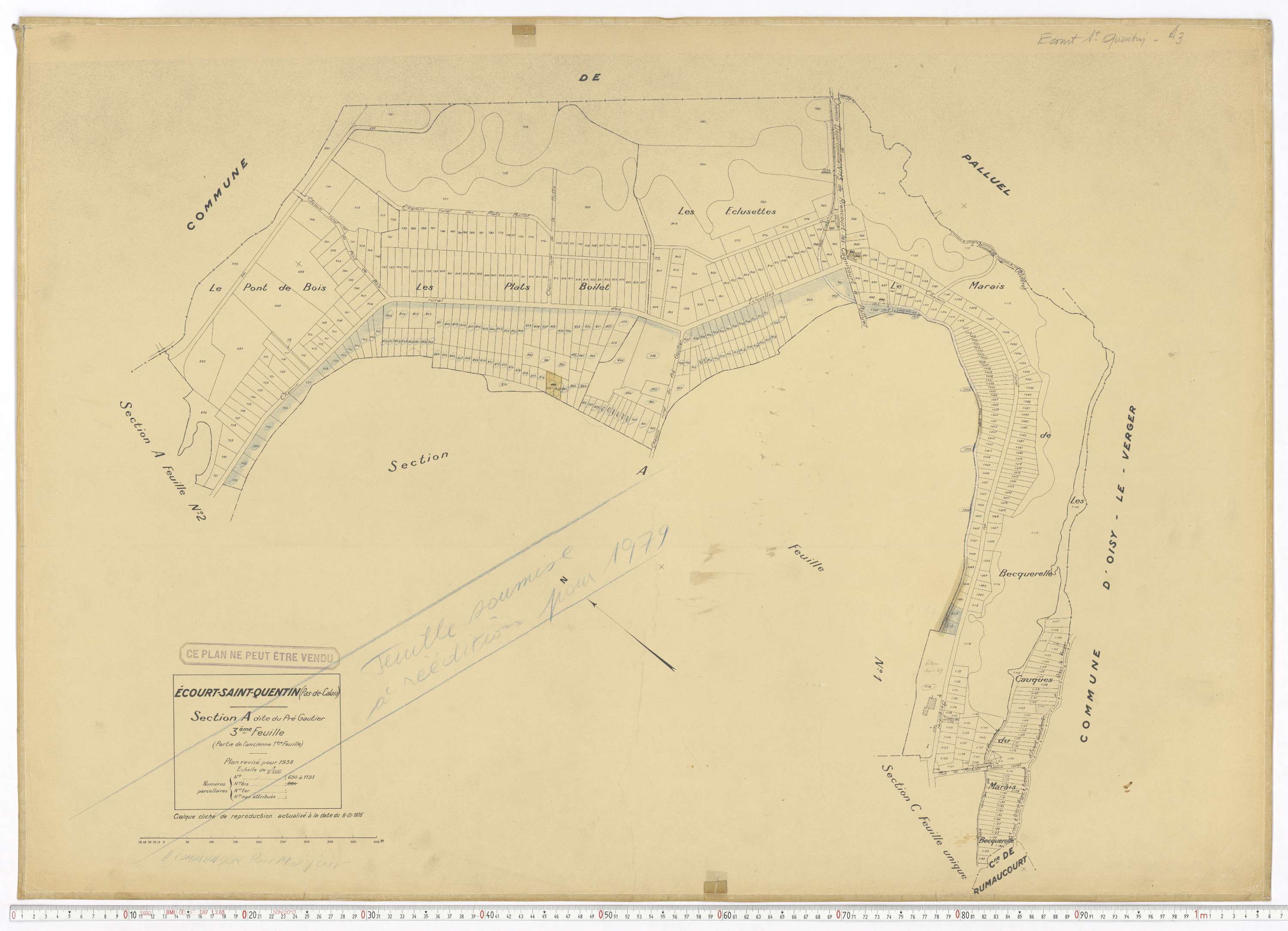 Écourt-Saint-Quentin - Section A, feuille 3.