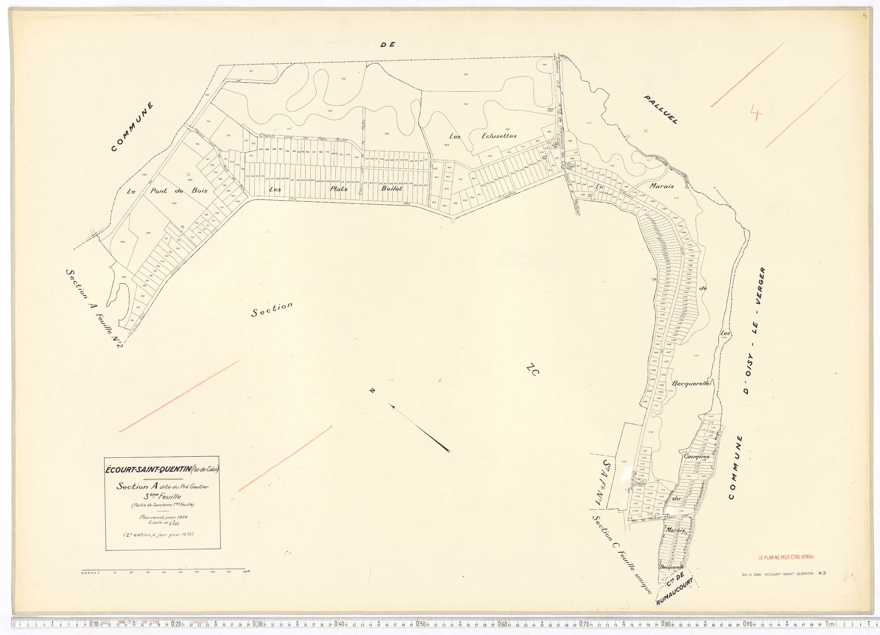 Écourt-Saint-Quentin - Section A, feuille 3.