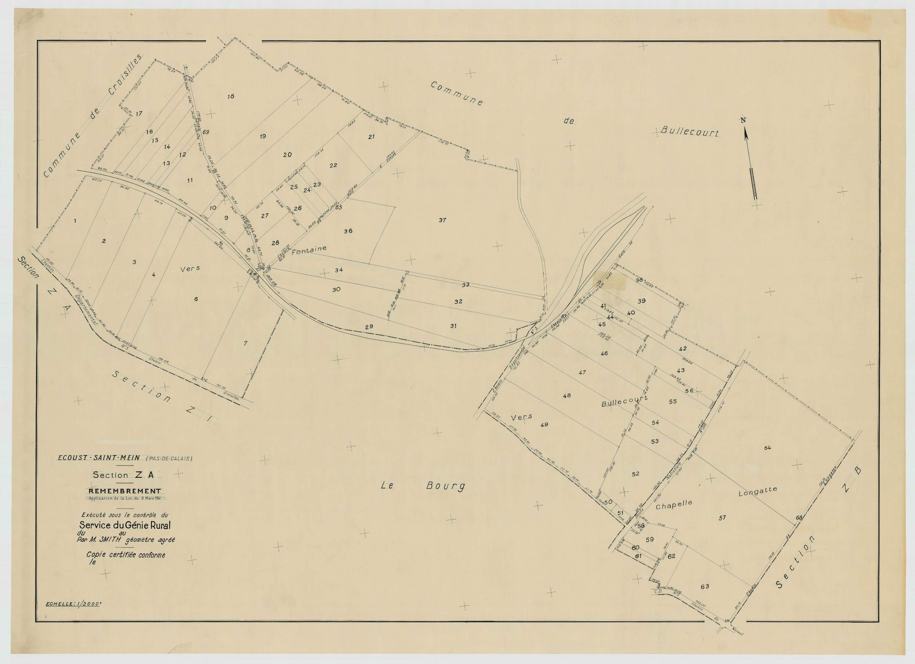 Écoust-Saint-Mein - Plan de remembrement : section ZA.