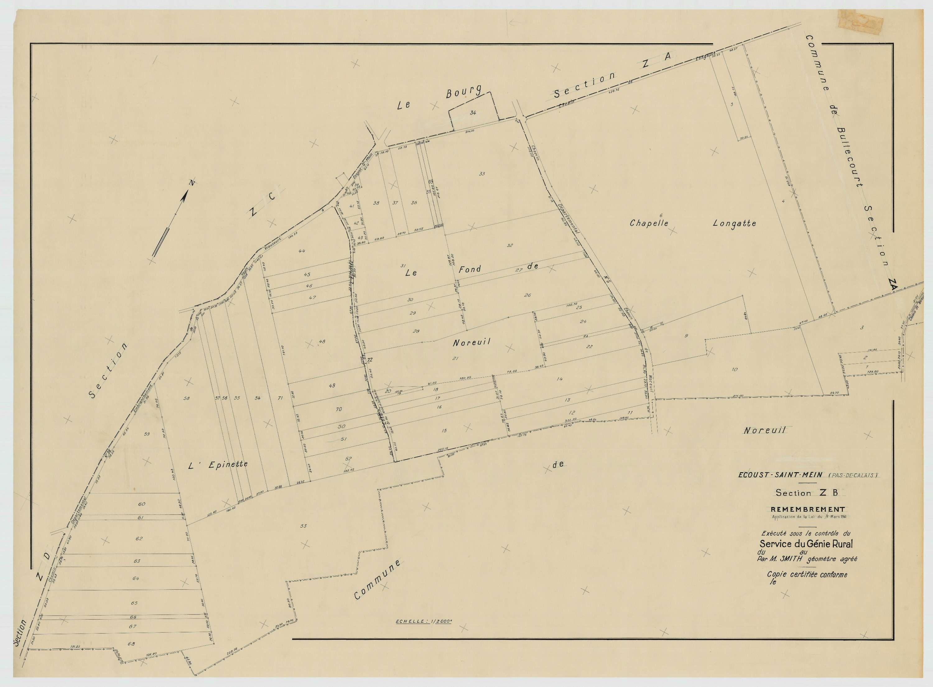 Écoust-Saint-Mein - Plan de remembrement : section ZB.