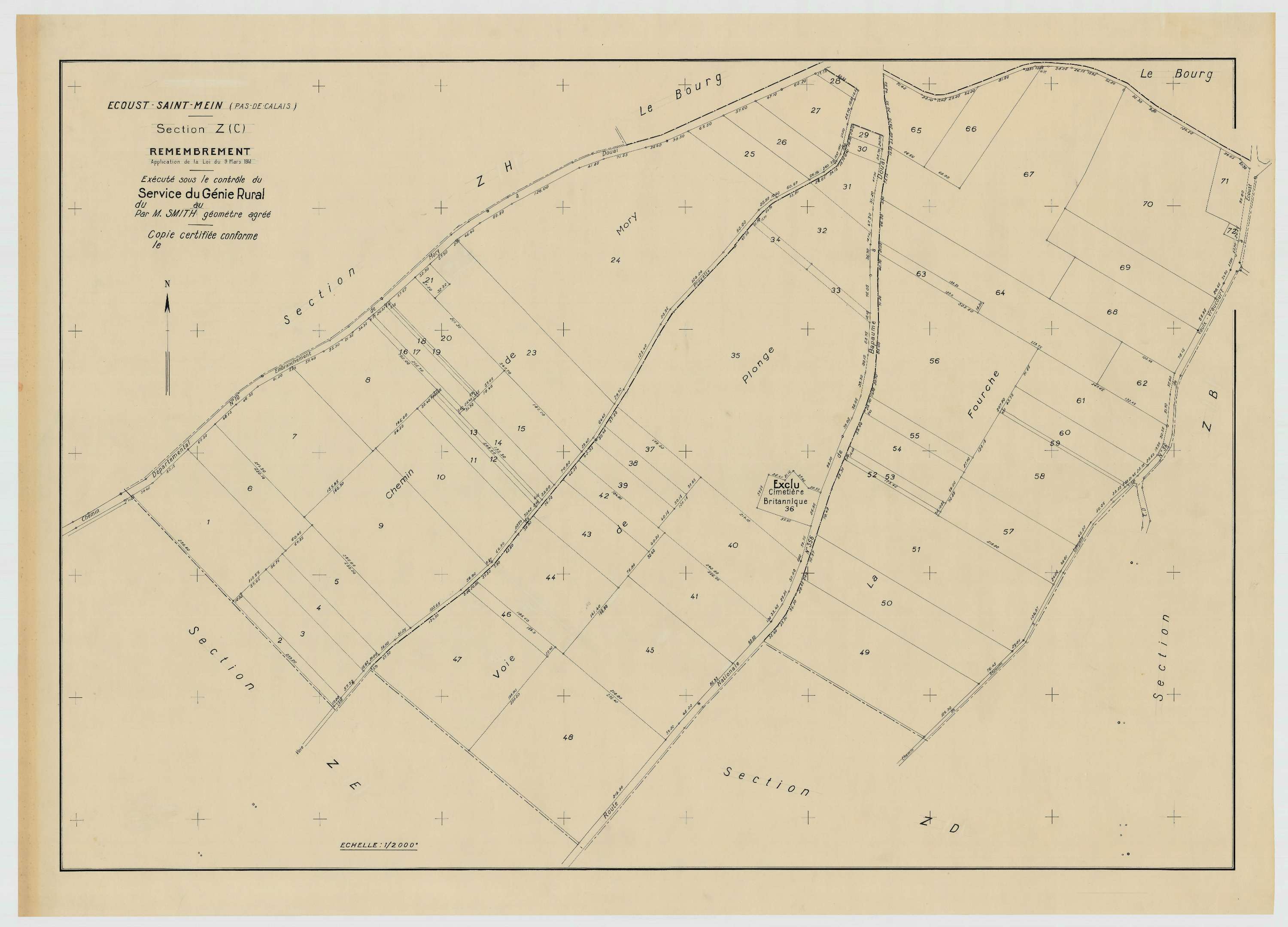 Écoust-Saint-Mein - Plan de remembrement : section ZC.