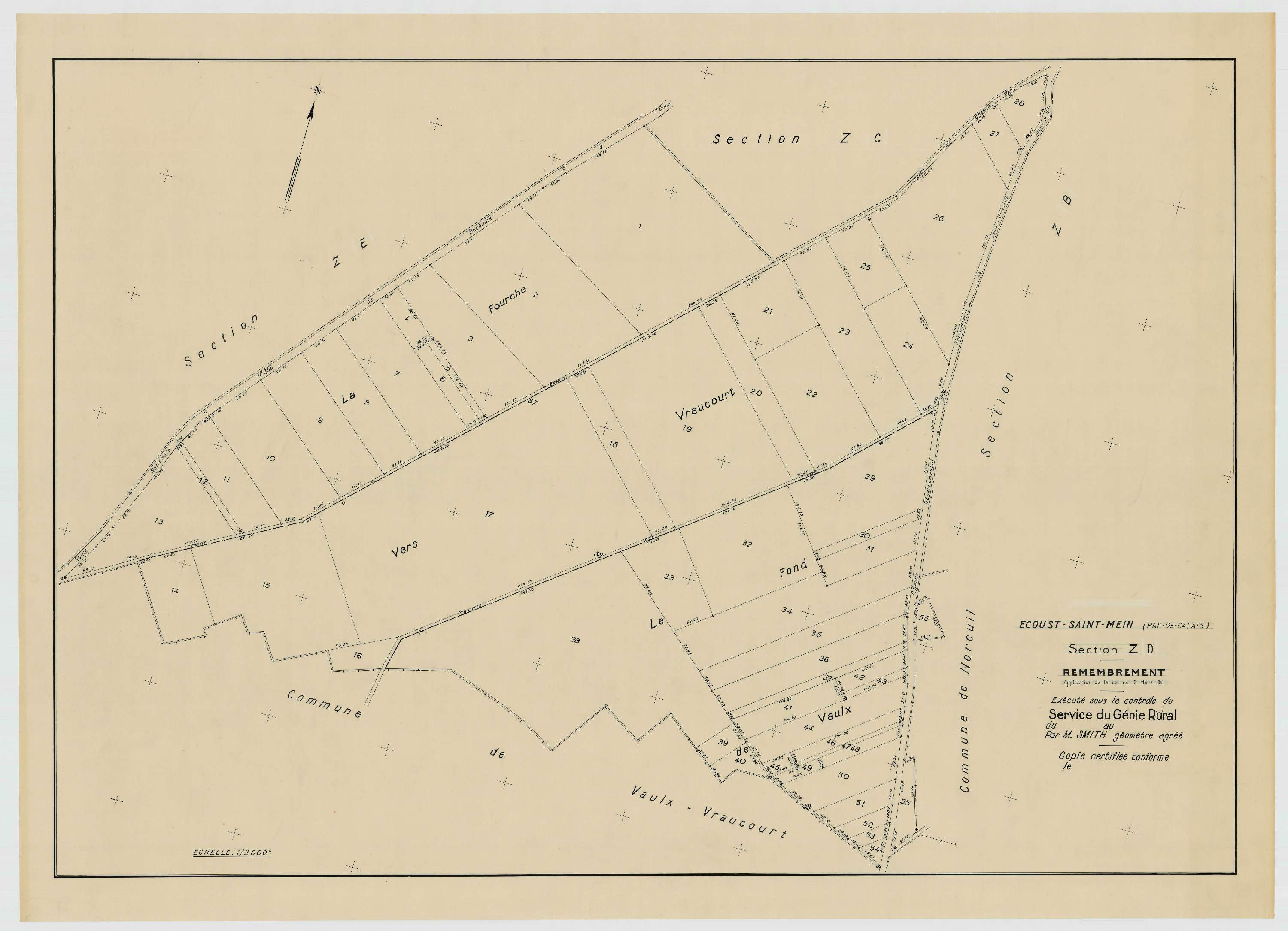 Écoust-Saint-Mein - Plan de remembrement : section ZD.