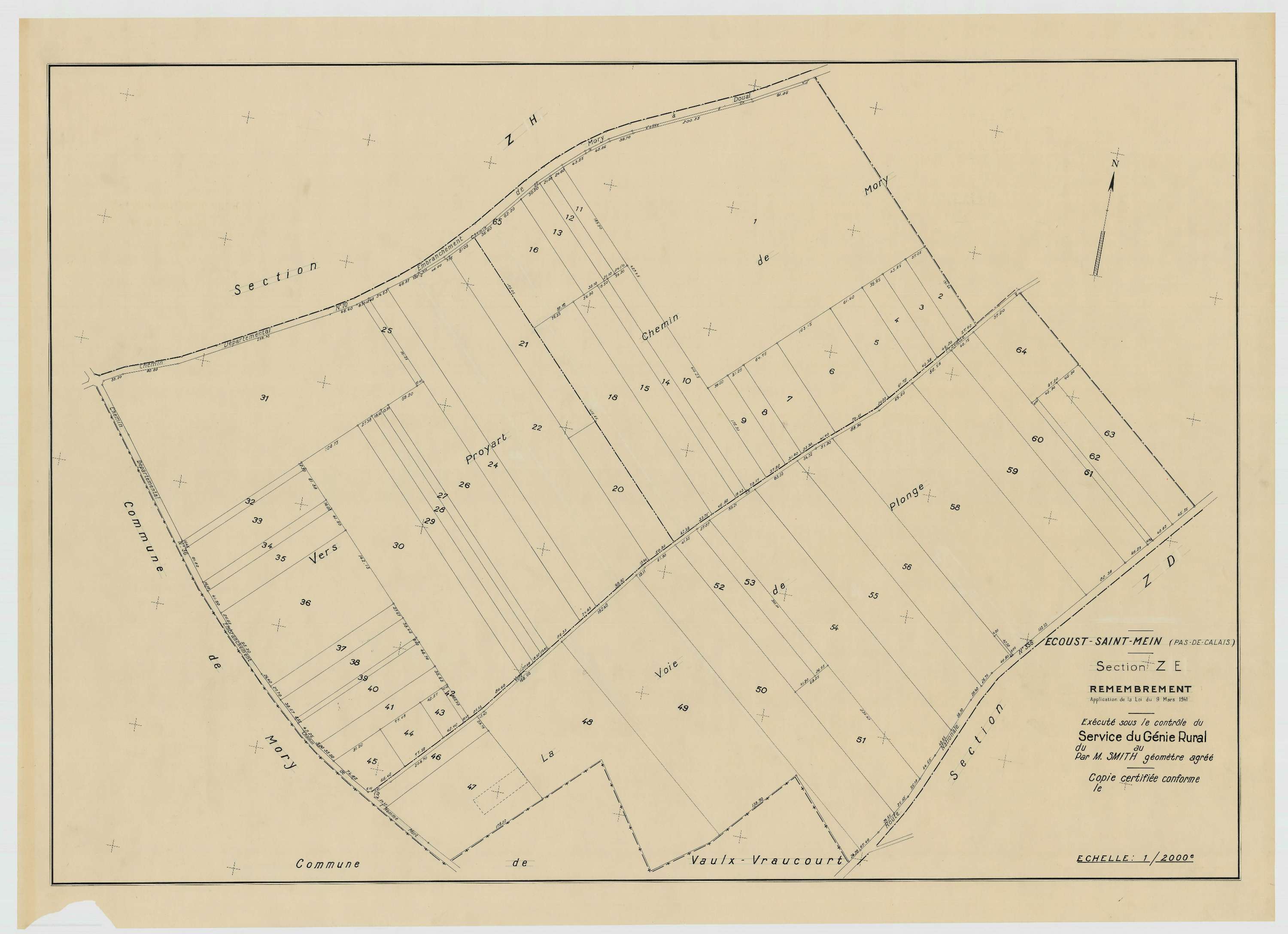 Écoust-Saint-Mein - Plan de remembrement : section ZE.