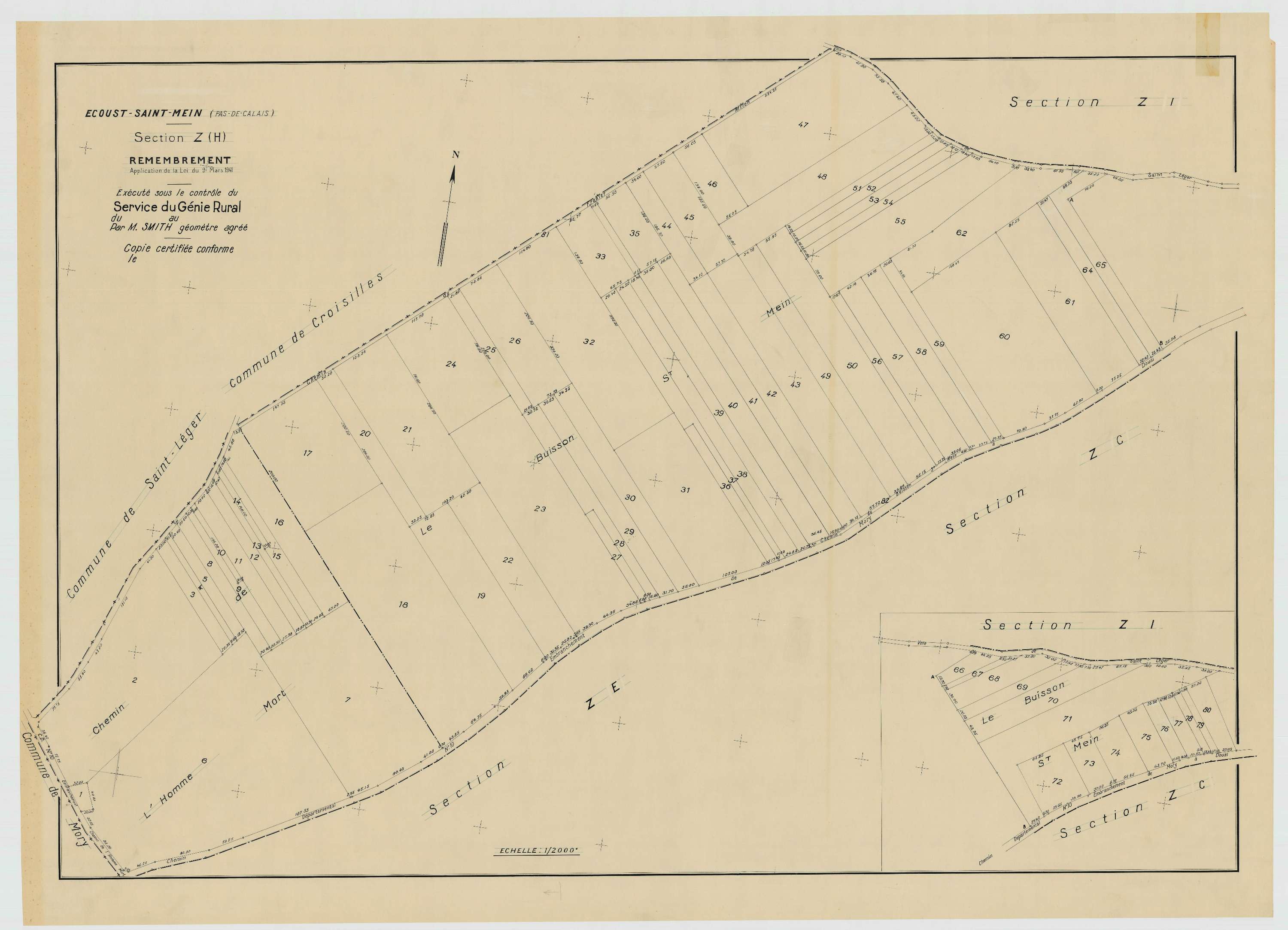 Écoust-Saint-Mein - Plan de remembrement : section ZH.