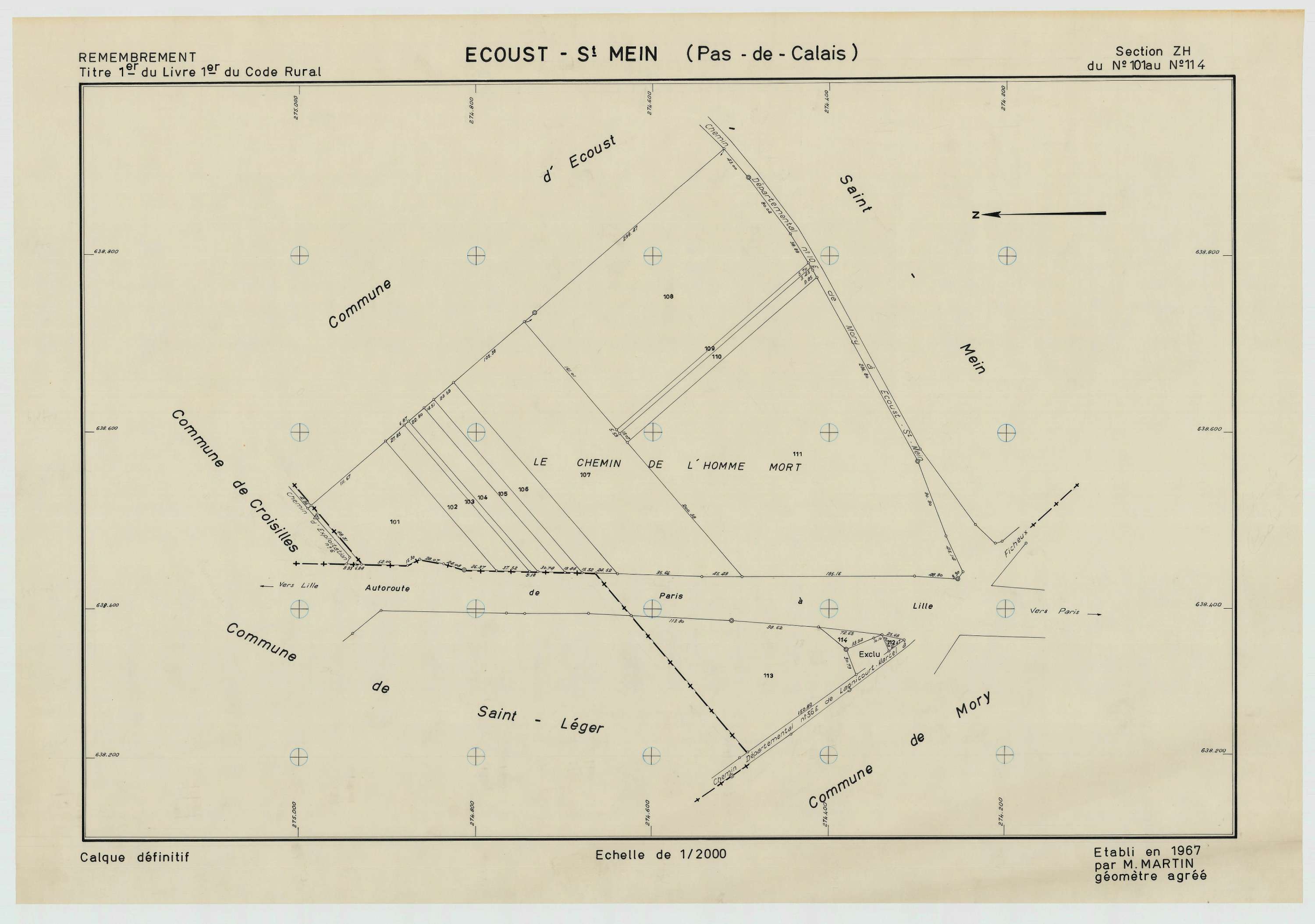 Écoust-Saint-Mein - Plan de remembrement : section ZH.