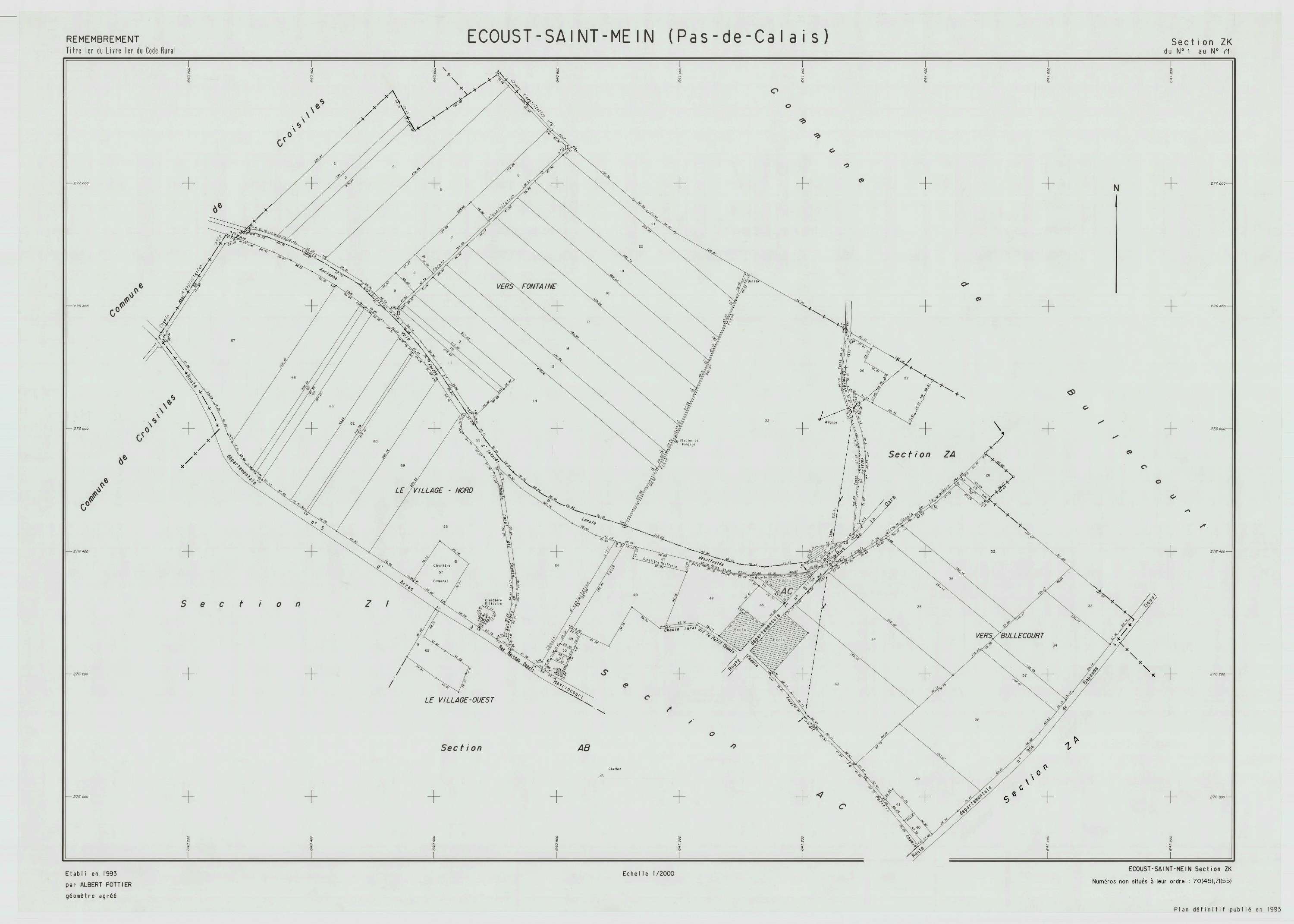 Écoust-Saint-Mein - Plan de remembrement : section ZK.