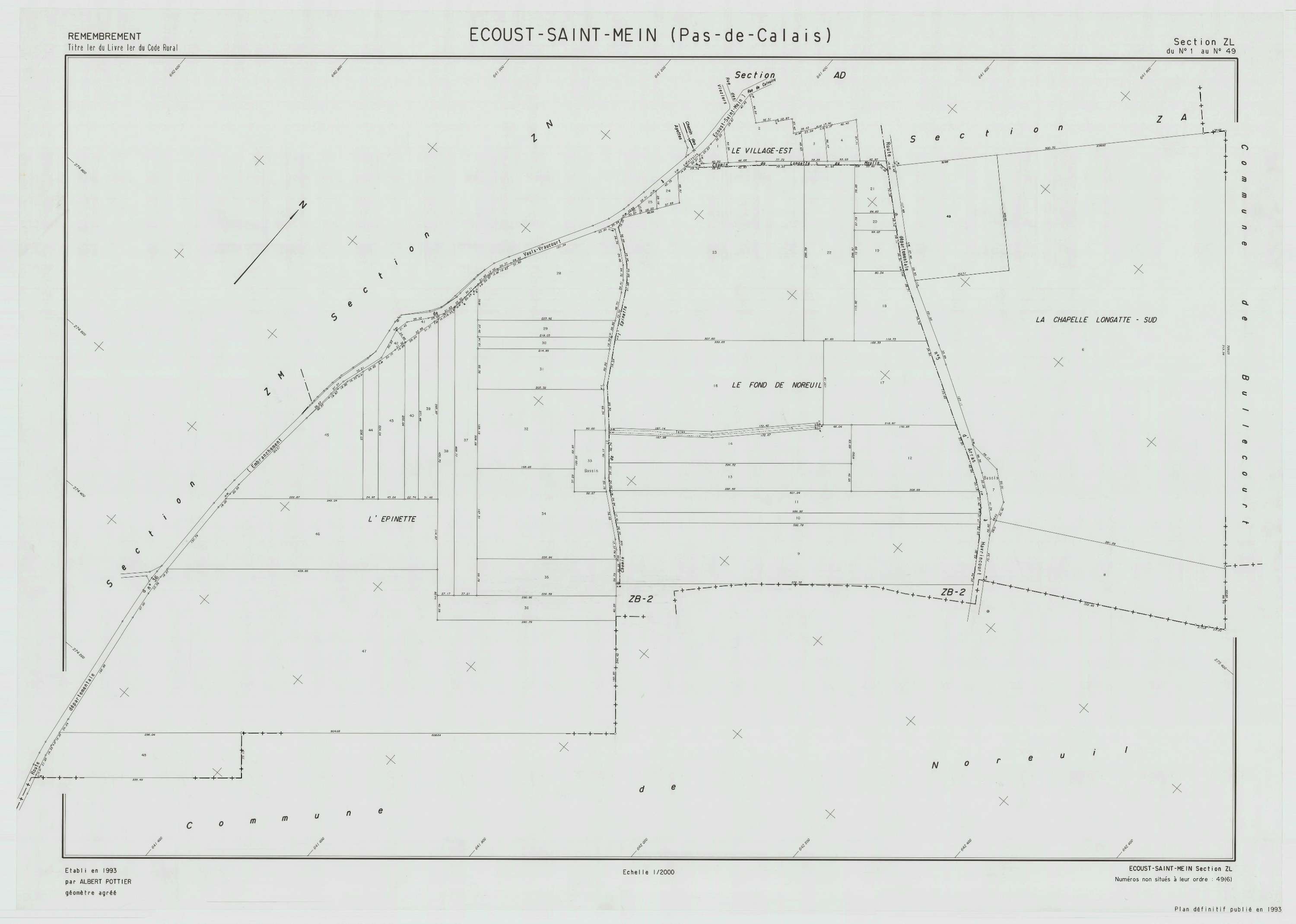 Écoust-Saint-Mein - Plan de remembrement : section ZL.