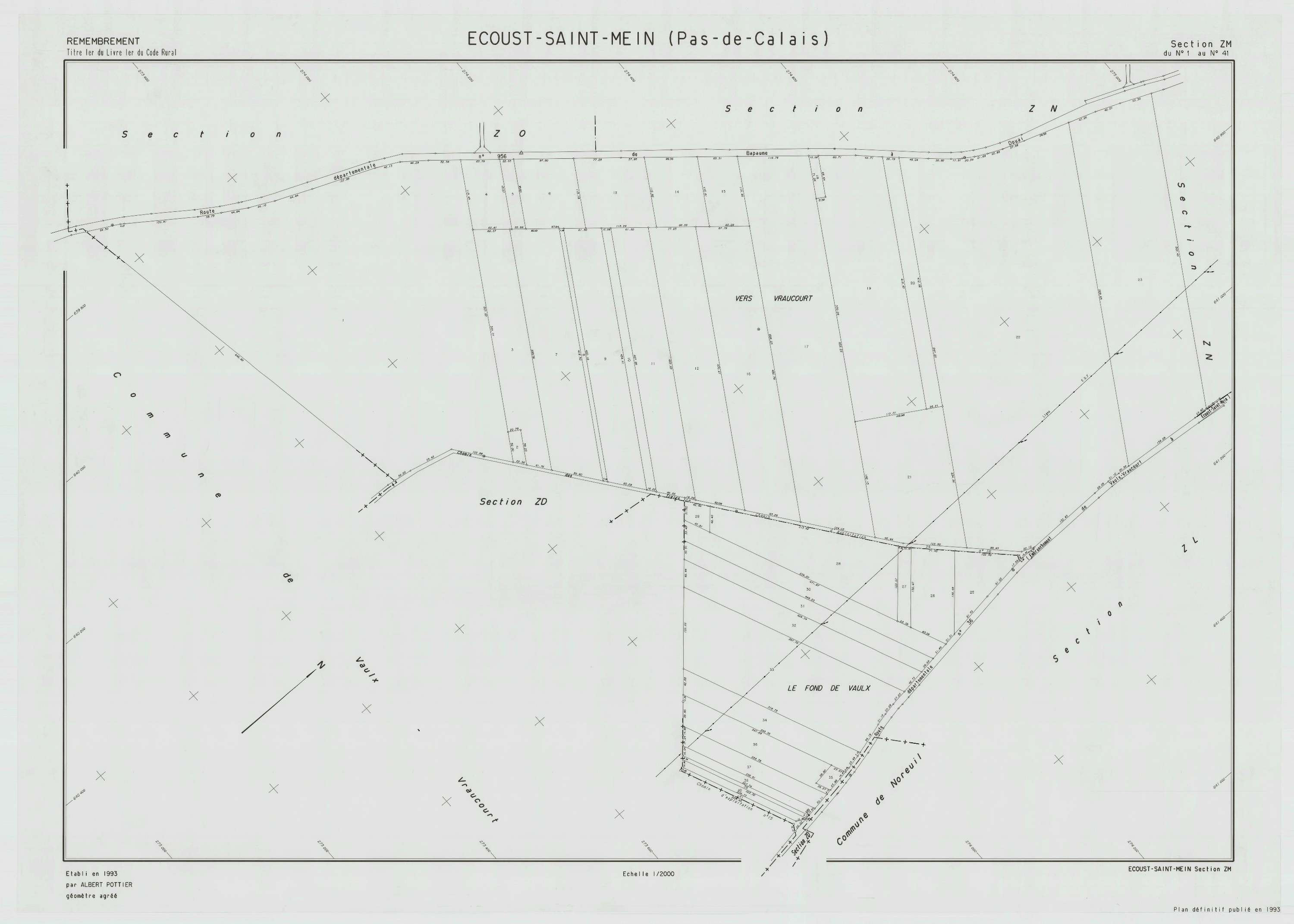 Écoust-Saint-Mein - Plan de remembrement : section ZM.