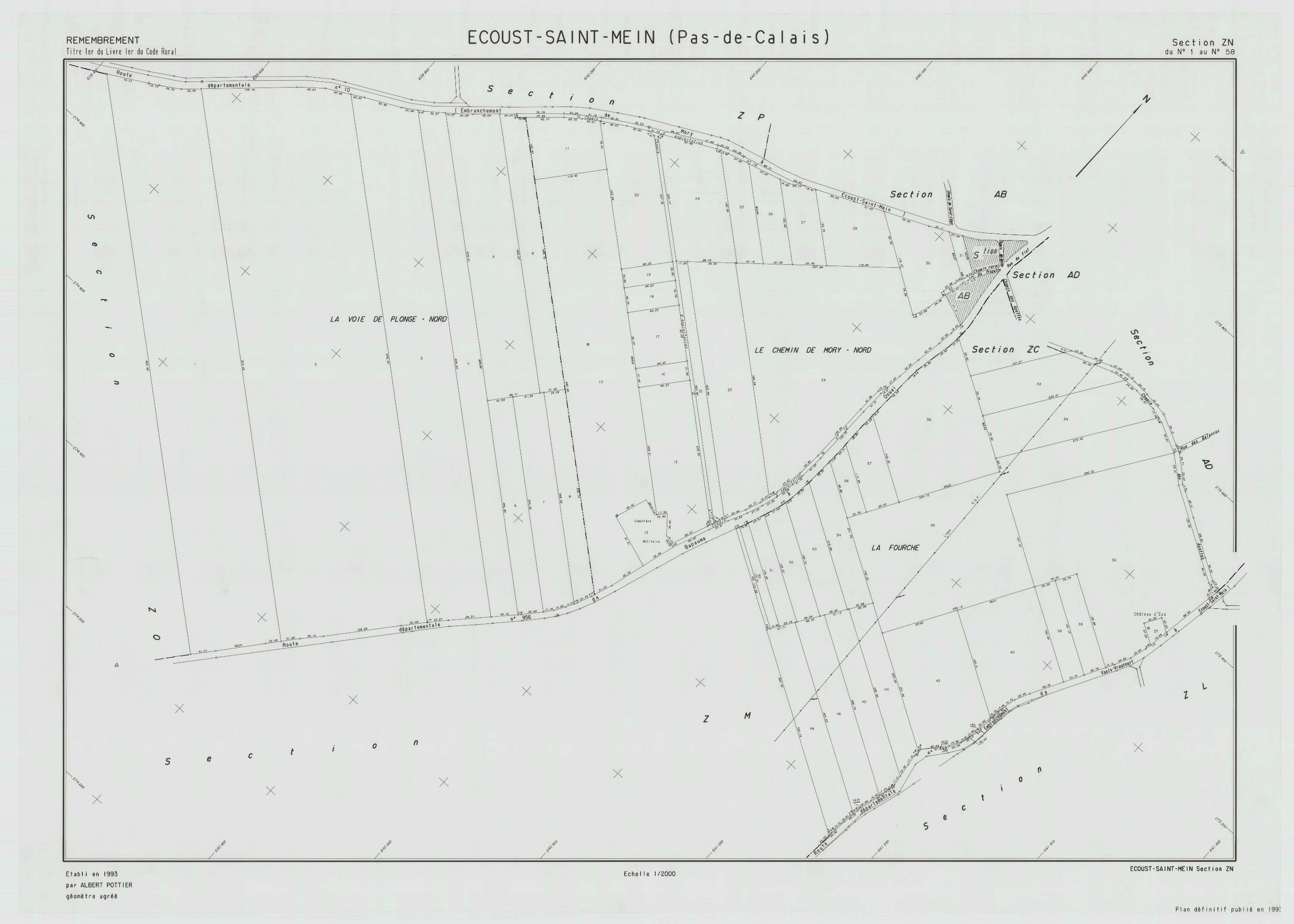 Écoust-Saint-Mein - Plan de remembrement : section ZN.