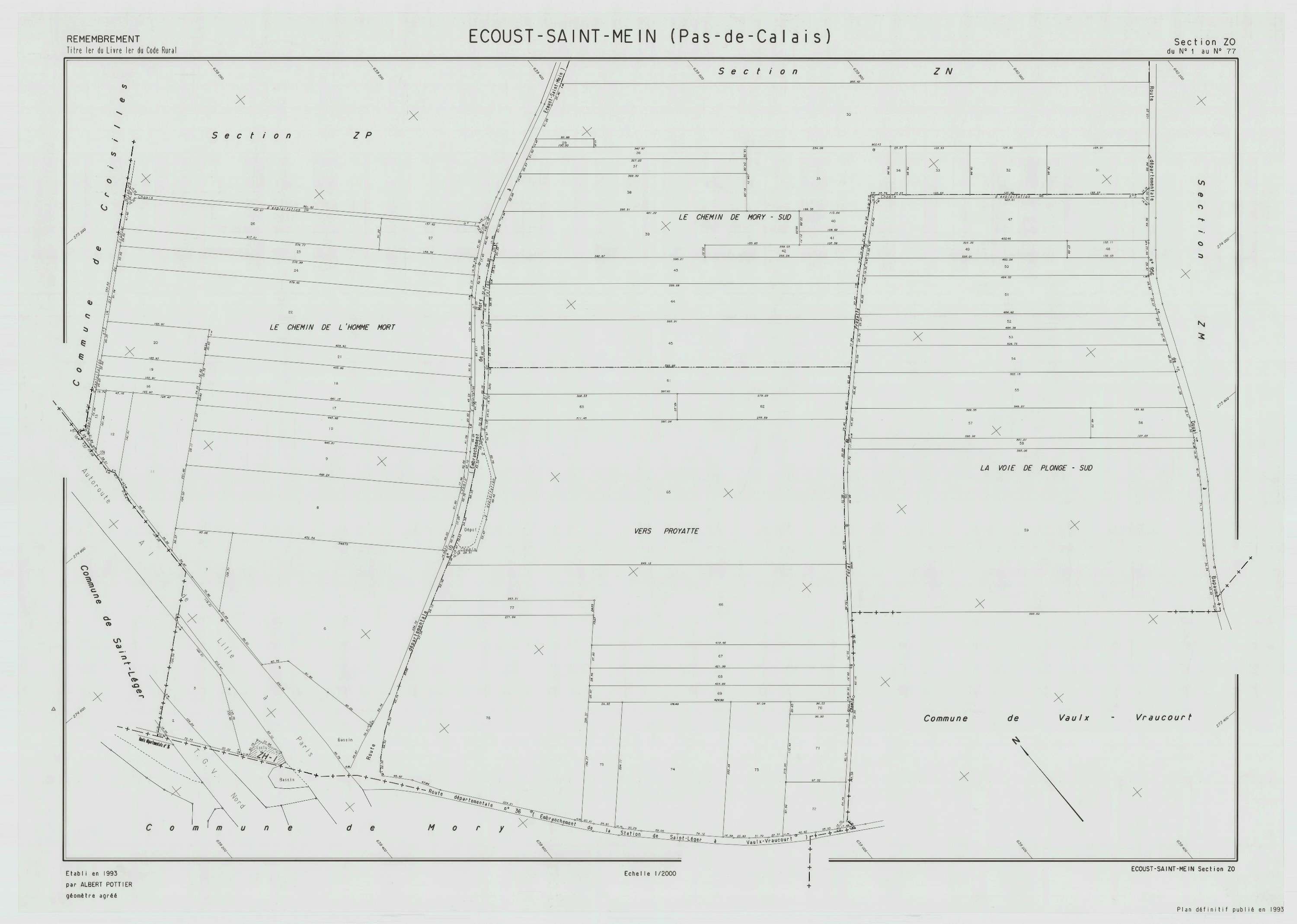 Écoust-Saint-Mein - Plan de remembrement : section ZO.