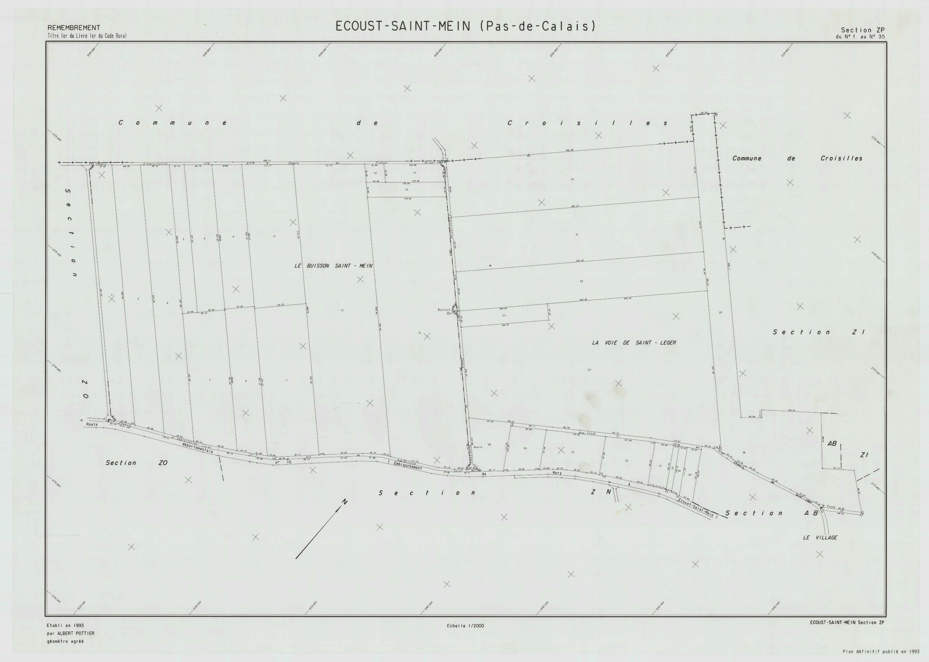 Écoust-Saint-Mein - Plan de remembrement : section ZP.