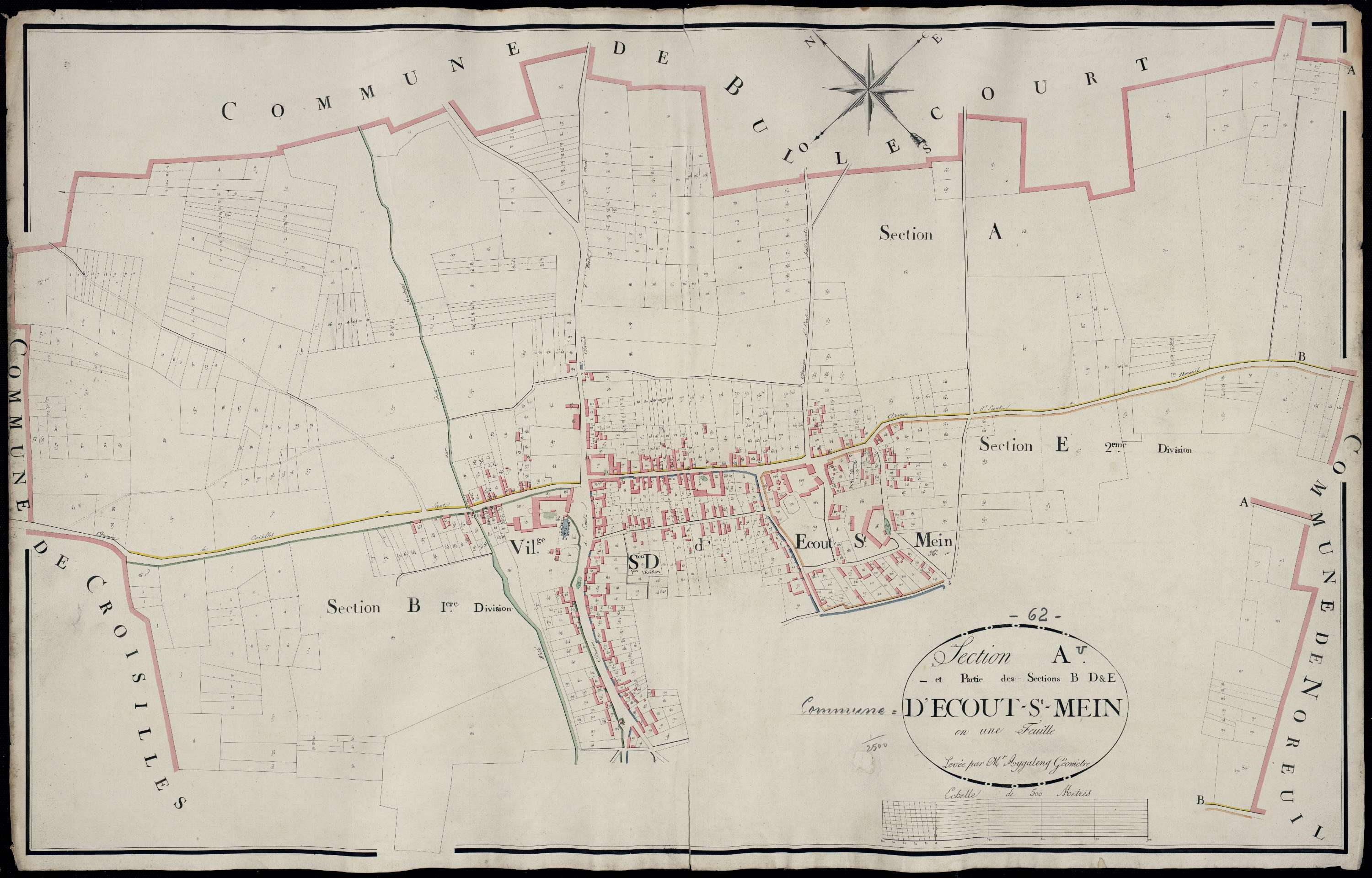 Écoust-Saint-Mein - Section A , section B, 1re feuille , section D, 1re feuille , section E, 2e feuille