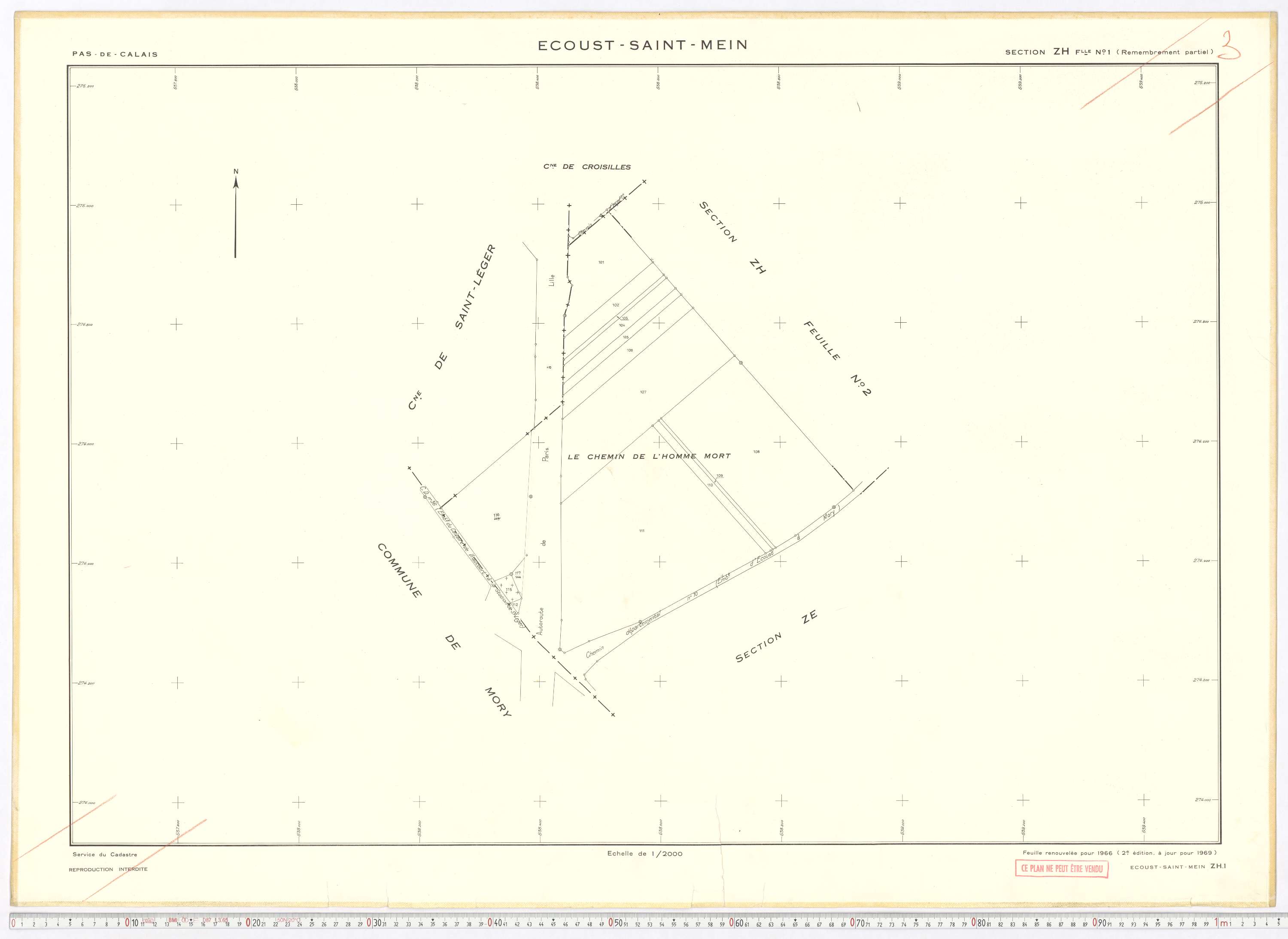 Écoust-Saint-Mein - Section ZH, feuille 1.