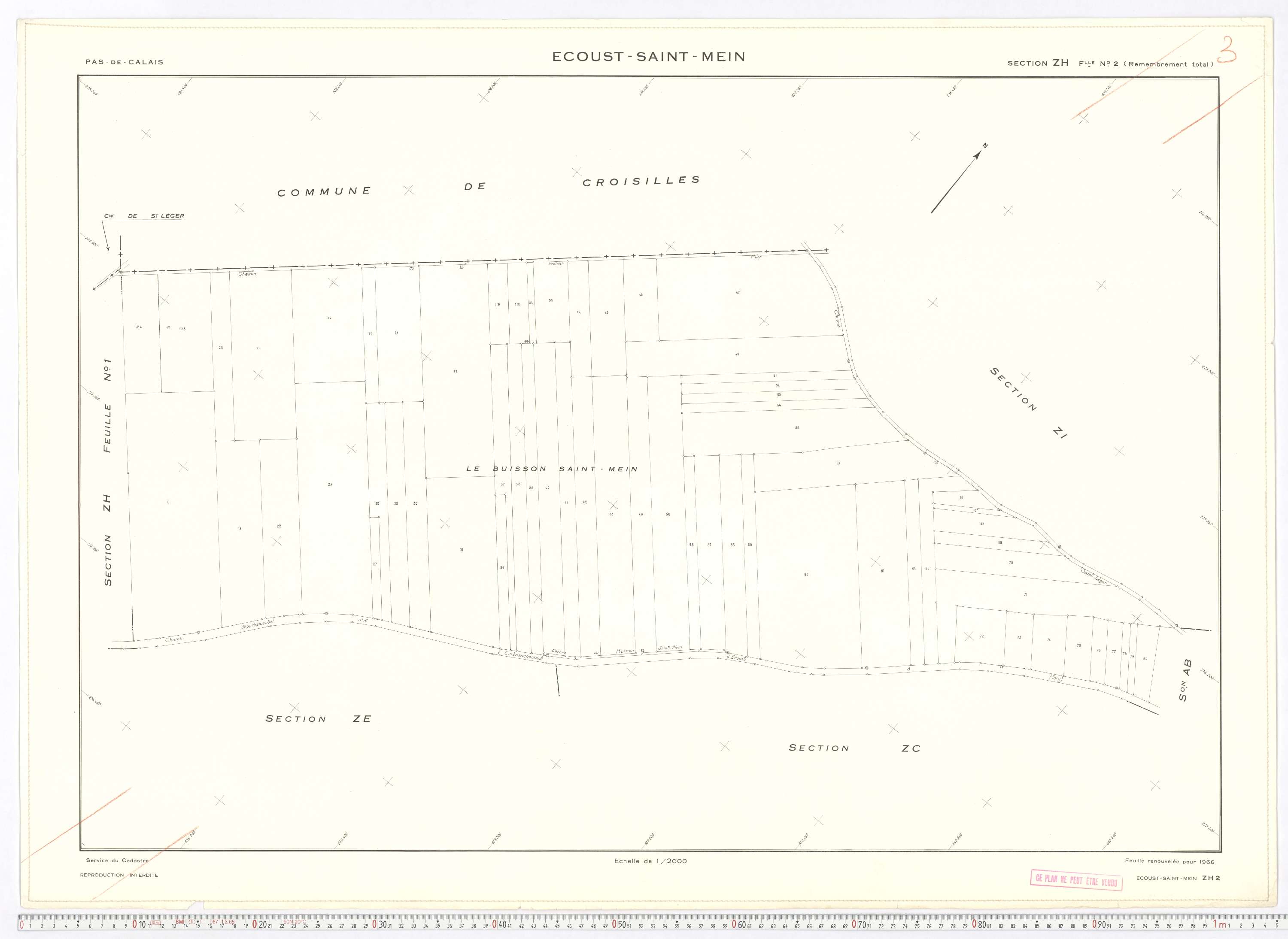 Écoust-Saint-Mein - Section ZH, feuille 2.