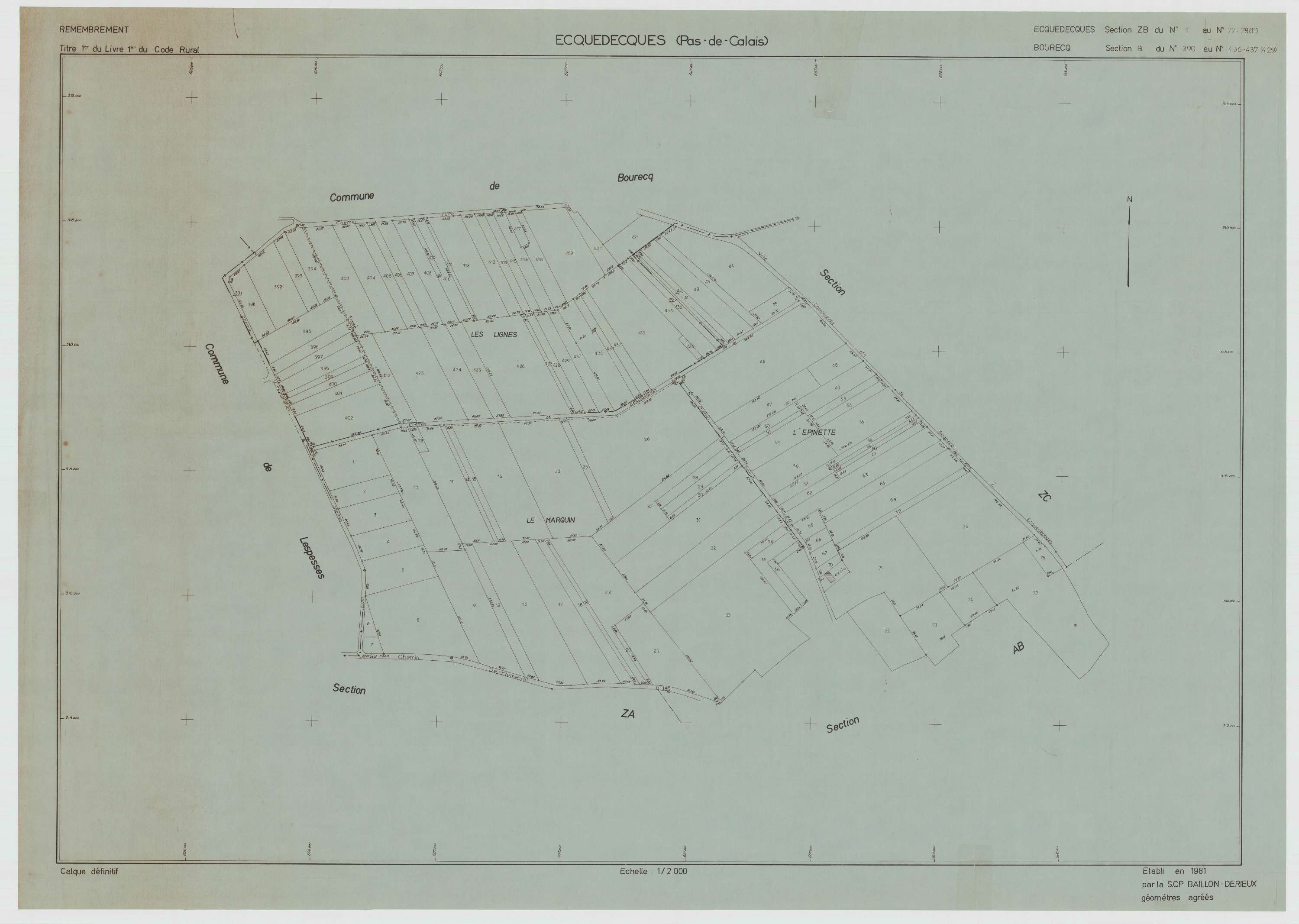 Ecquedecques - Plan de remembrement : section ZB.
