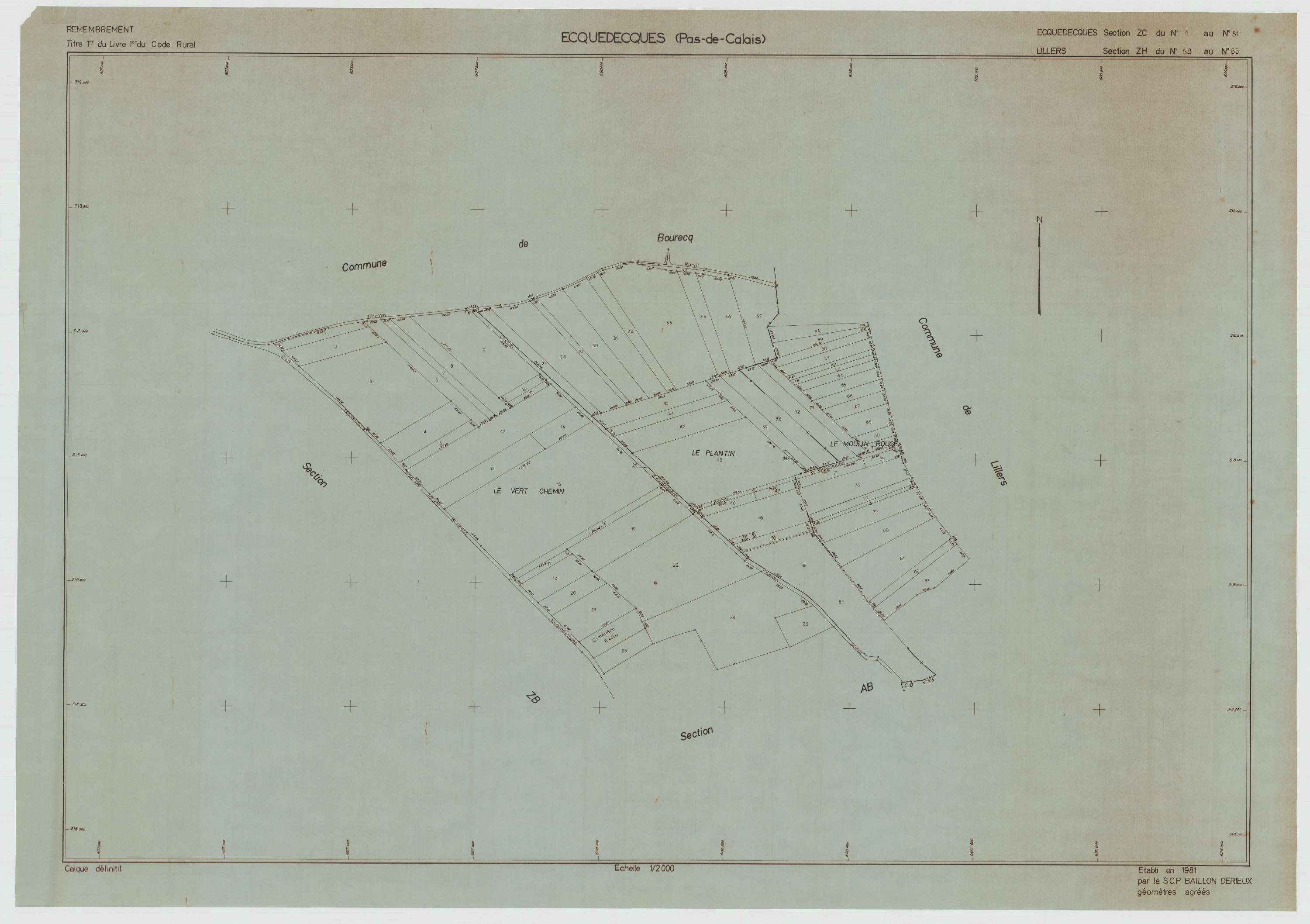 Ecquedecques - Plan de remembrement : section ZC.