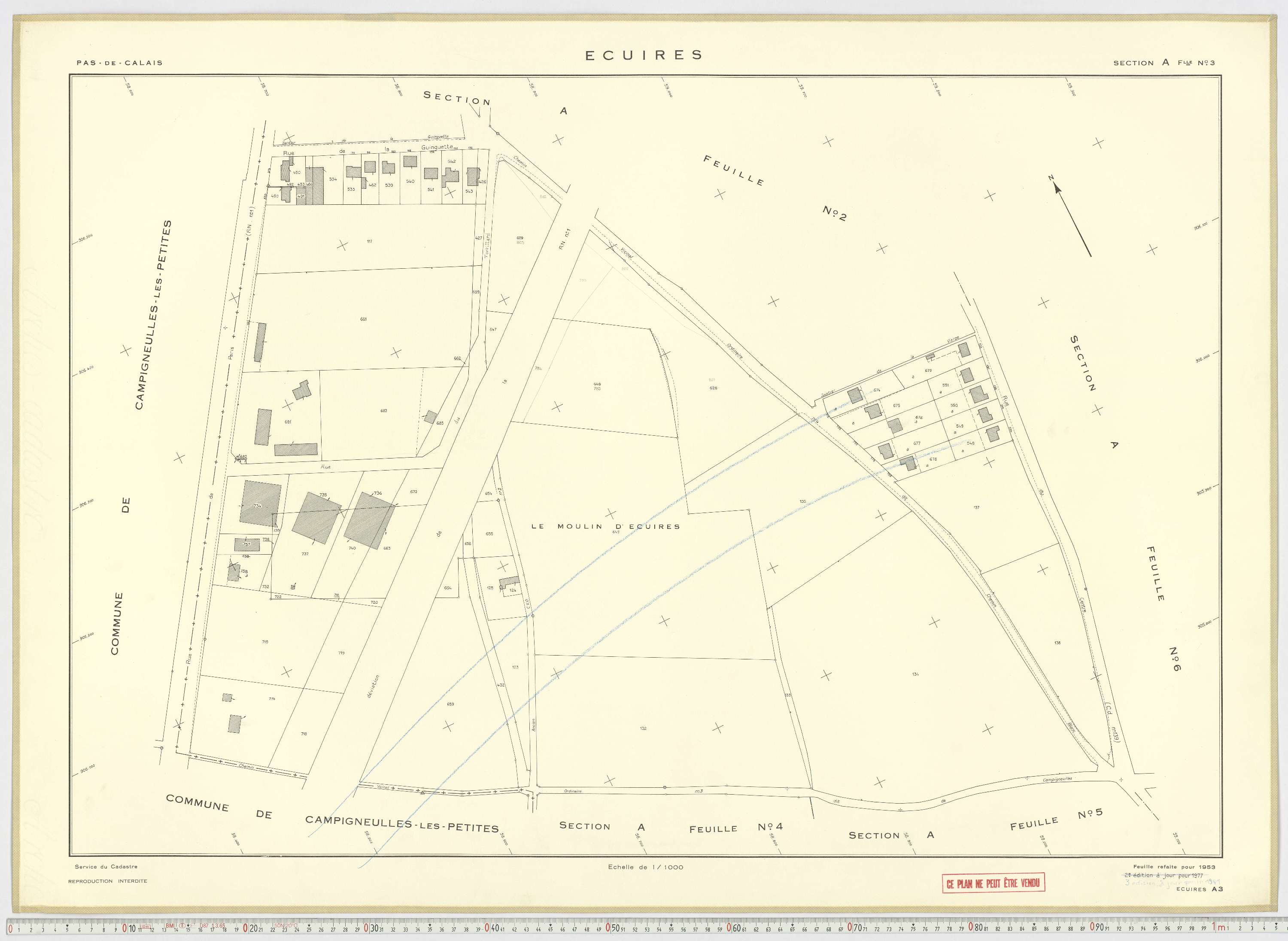 Écuires - Section A, feuille 3.