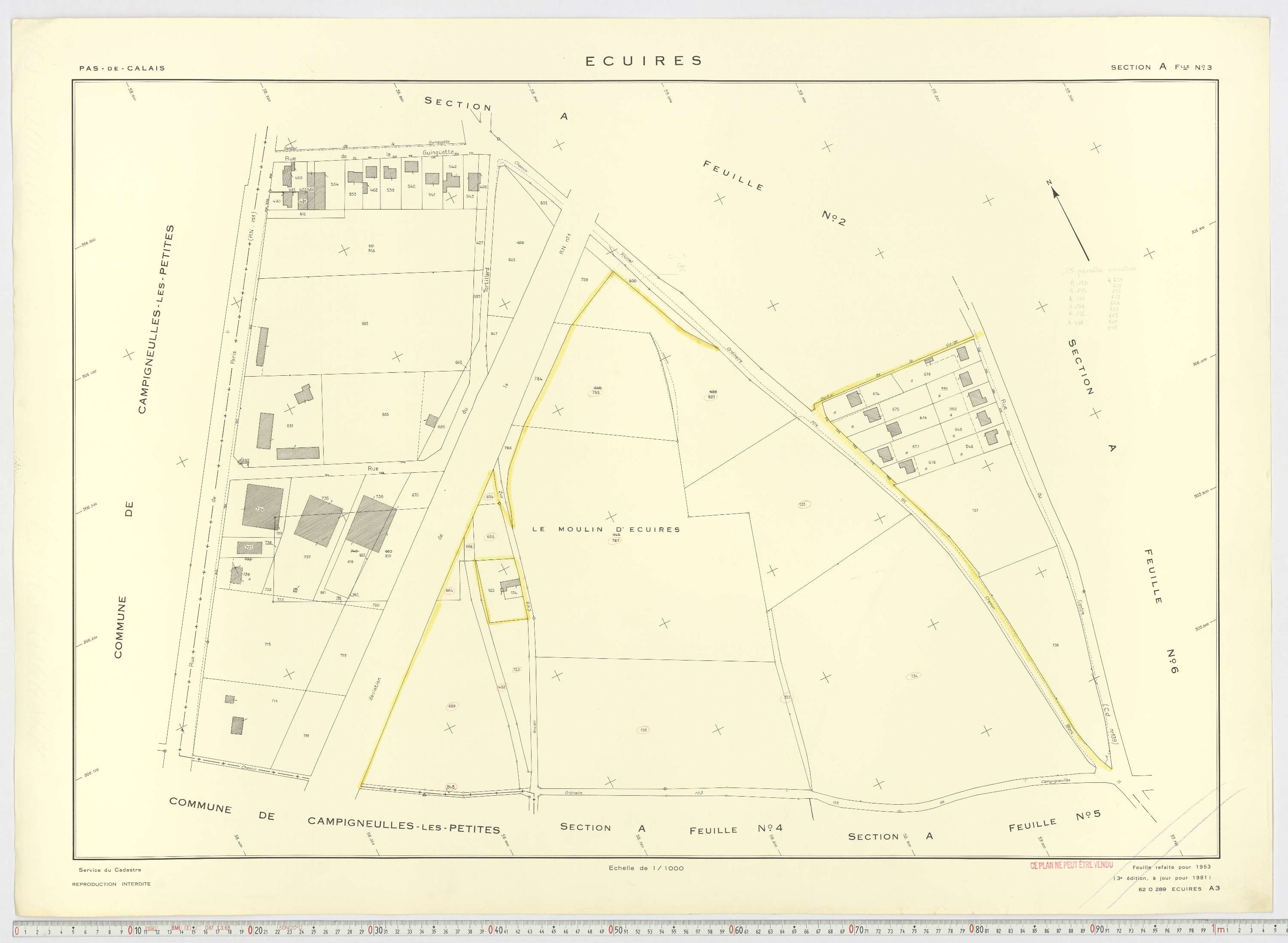 Écuires - Section A, feuille 3.