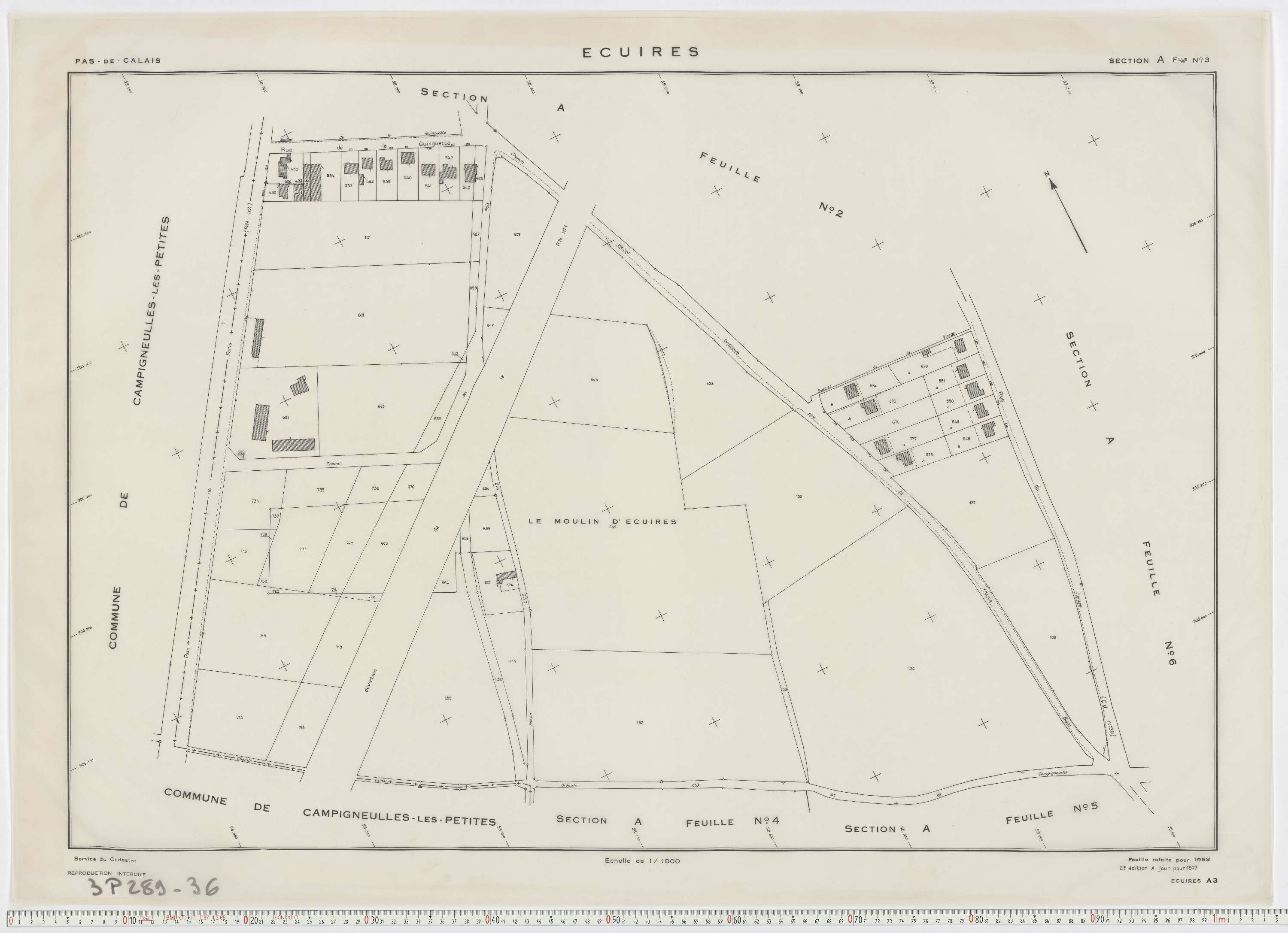 Écuires - Section A, feuille 3.