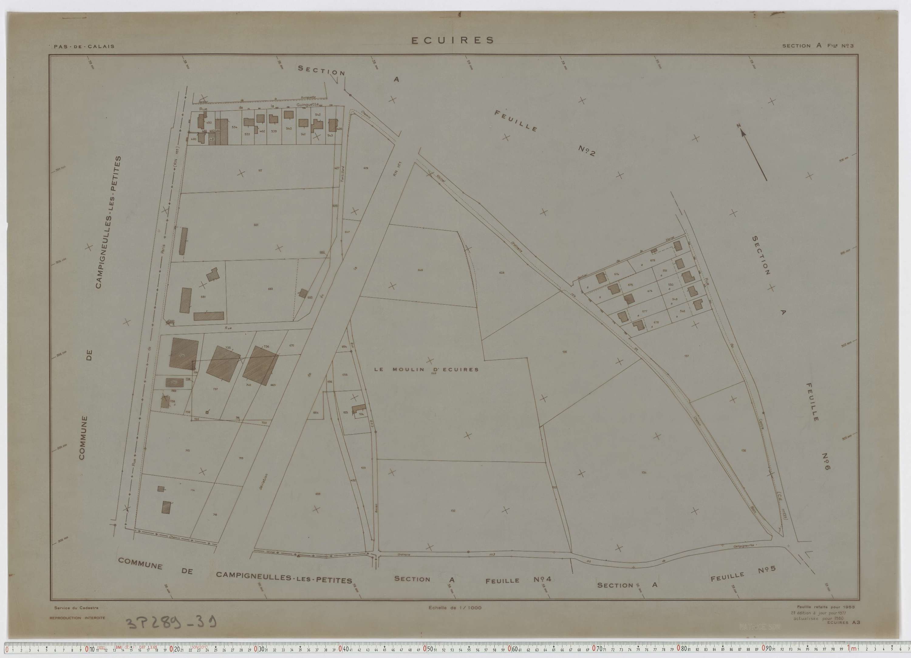 Écuires - Section A, feuille 3.